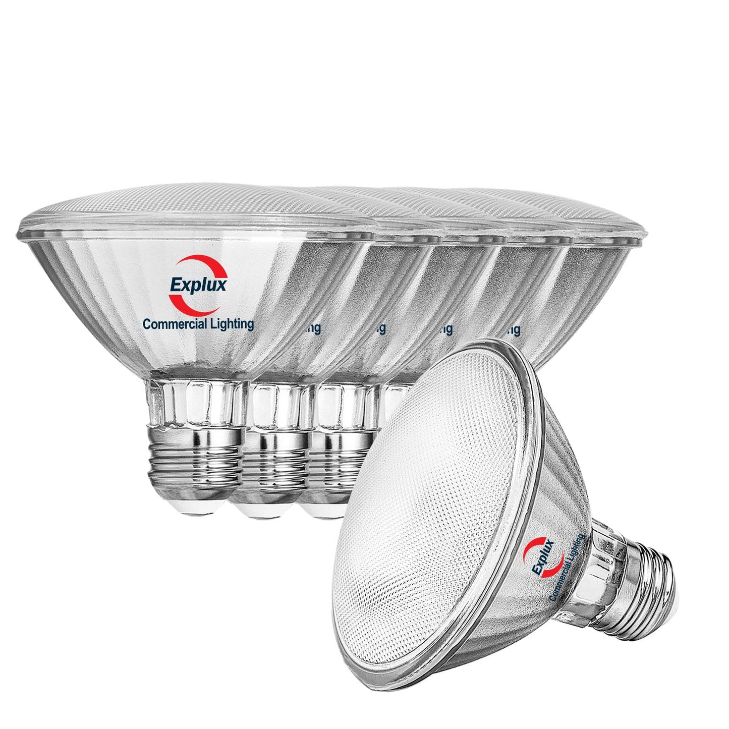 Explux Commercial LED PAR30 Flood Light Bulbs, Dimmable, 75W Equivalent, Hard Glass, 3000K Bright White, 6-Pack