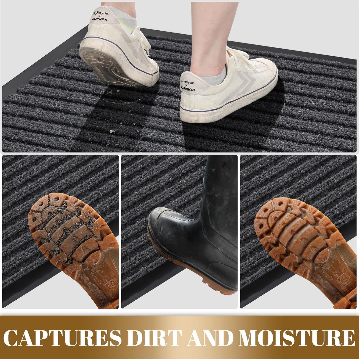 Yimobra Front Door Mat Outdoor Indoor Entrance, 100% Waterproof All-Season All Weather Doormat, Welcome Matt Outside Entry, Non Slip, Low Profile, Heavy Duty Patio Porch Floor Mats,36 x 17,Grey