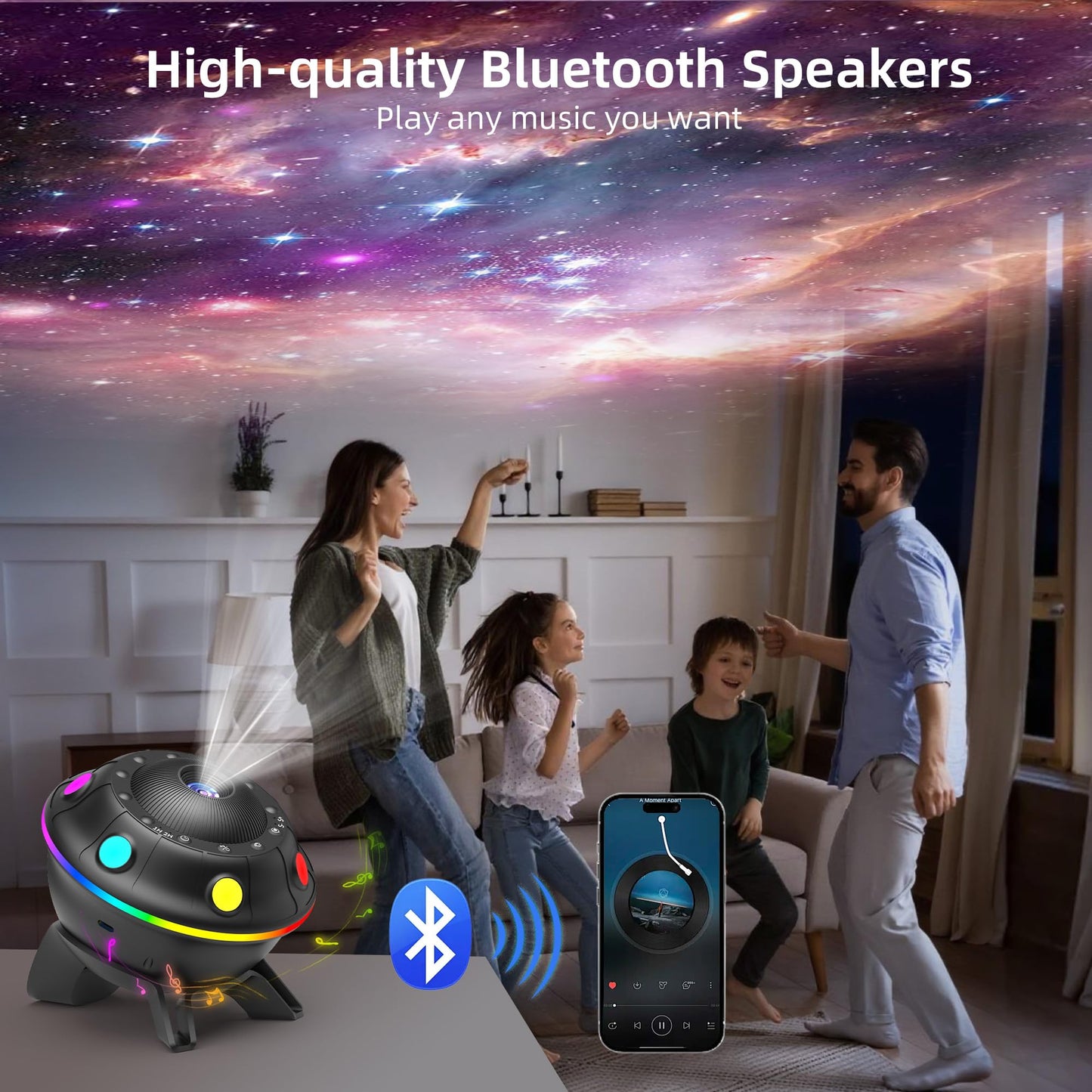 Ufo Galaxy Projector With 12 Hd Film Discs  Rgb Ambient Light  Bluetooth Speaker  White Noise  Timer  Remote Control  Star Projector For Kids Bedroom  Gift For Boys Girls