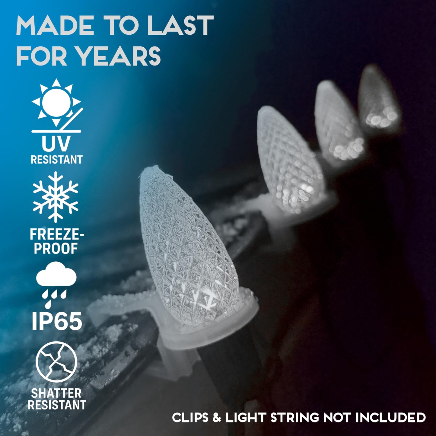 Hlo Lighting C9 Christmas Lights - 25 Cool White Led Bulbs, Durable Acrylic, Indoor & Outdoor Use