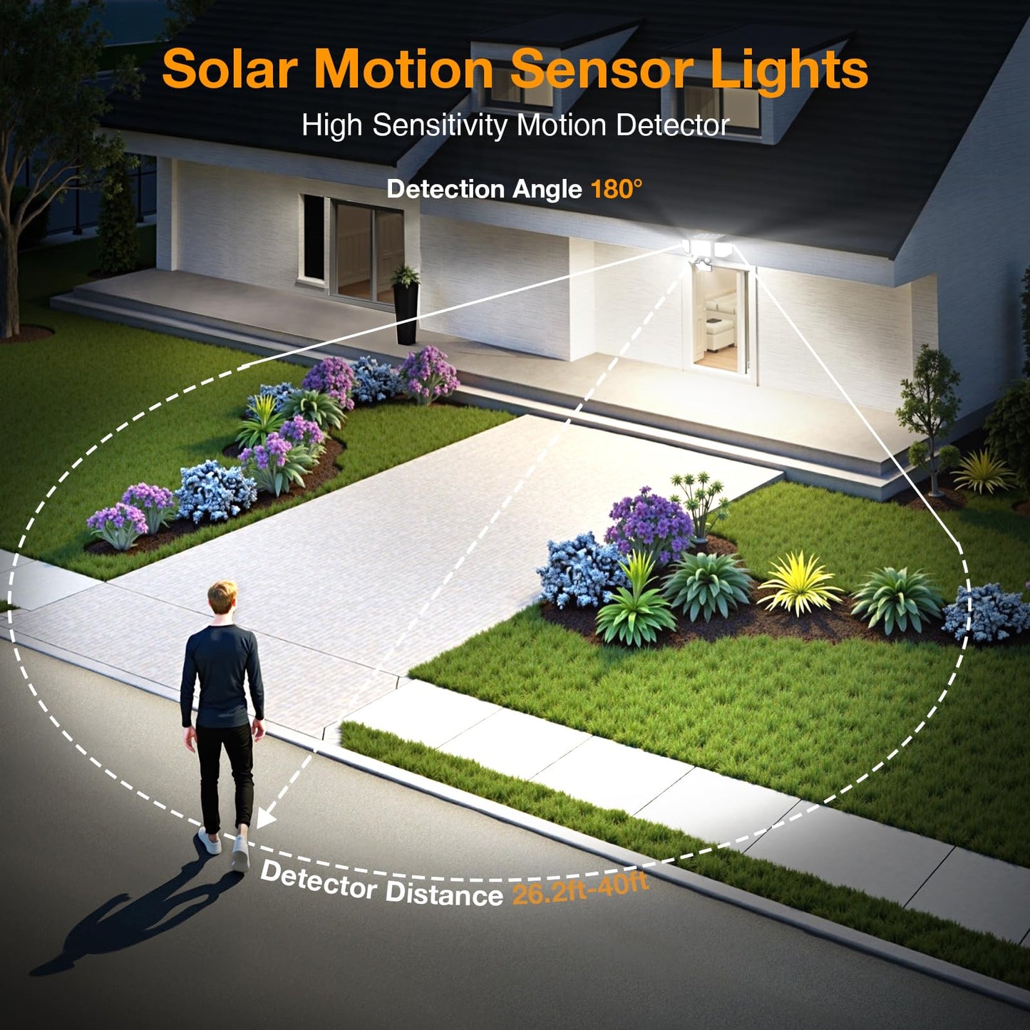 Onforu 3000LM Solar Security Lights, 4 Heads, Remote Control, IP65 Waterproof, Motion Sensor, Black, Model BDTYE06-4
