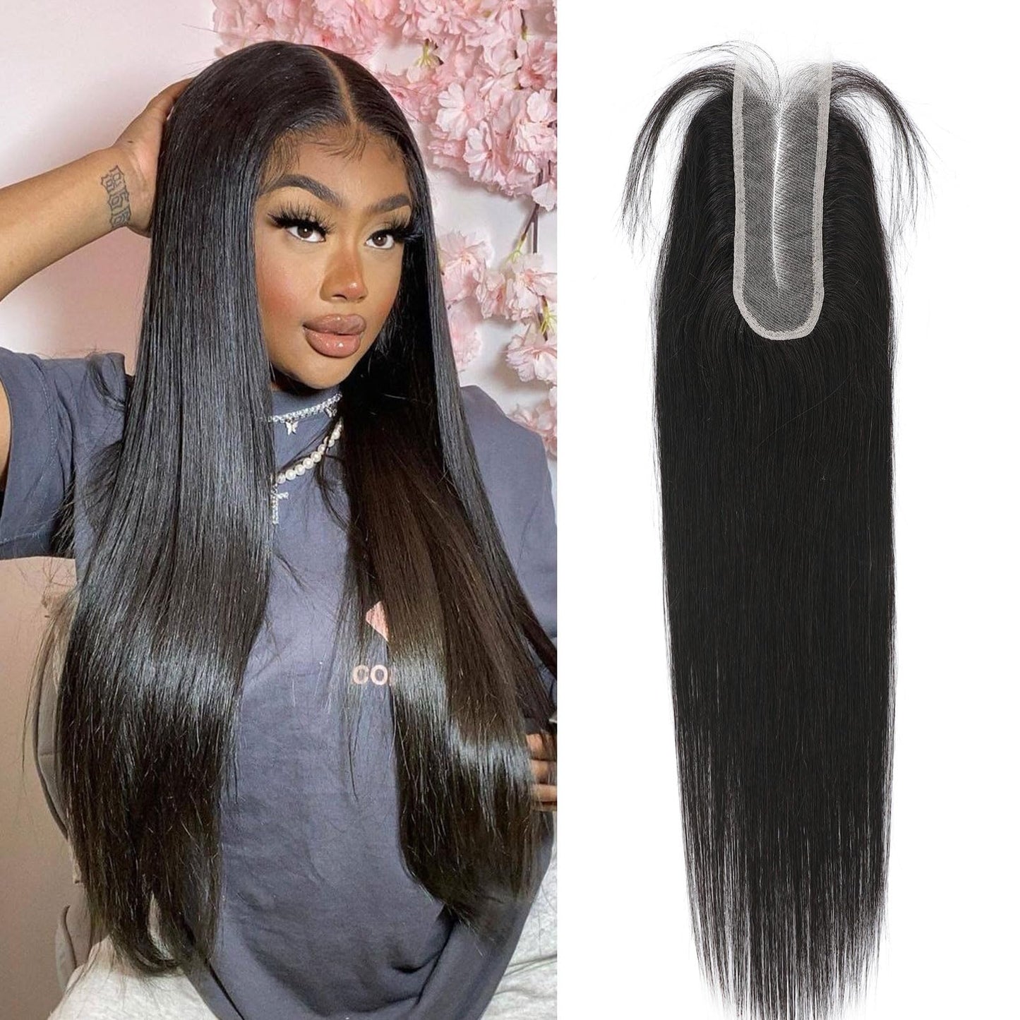 DSEKCAIN 2x6 HD Lace Closure Human Hair Transparent 2x6 Straight Lace Closure Long Middle Part 100% Raw Virgin Human Hair Natura