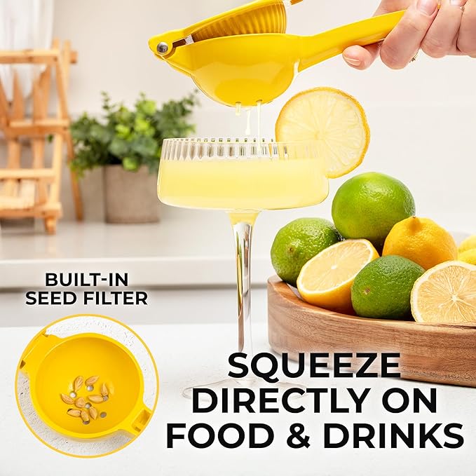 Zulay Kitchen Metal Lemon Squeezer - Handheld Lemon Juicer Squeezer - Easy to Use Citrus Juicer - Manual Press for Extracting the Most Juice Possible - Extracts Every Last Drop