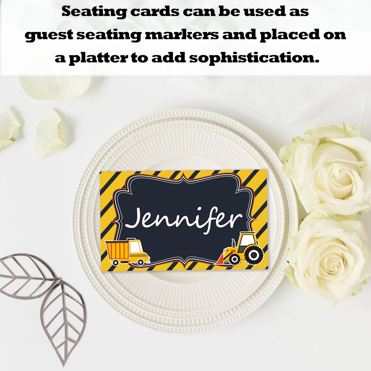 Construction Place Card For Boys, Dump Truck Name Cards For Table Setting, Construction Party Favors Supplies, Excavator Tent Card Decorations For Baby Shower Birthday Events, 25 Pack Cards -02