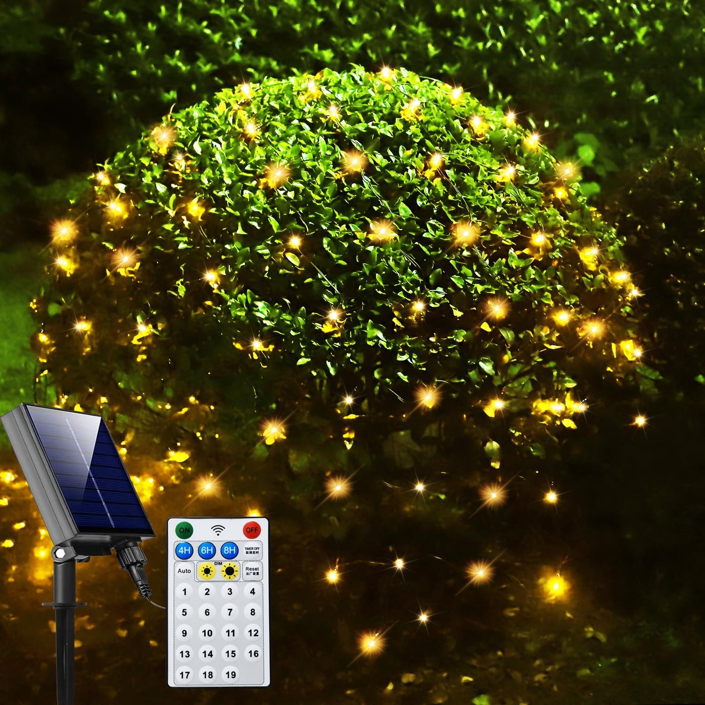 Curyidy Solar Net Lights Outdoor Mesh Lights Christmas Decorations  240Led String Tree Wrap Waterproof 19 Modes For Bushes  Fence Garden  Shrubs Trunk  Halloween Xmas Decor (Warm White  9.8Ftx6.6Ft)