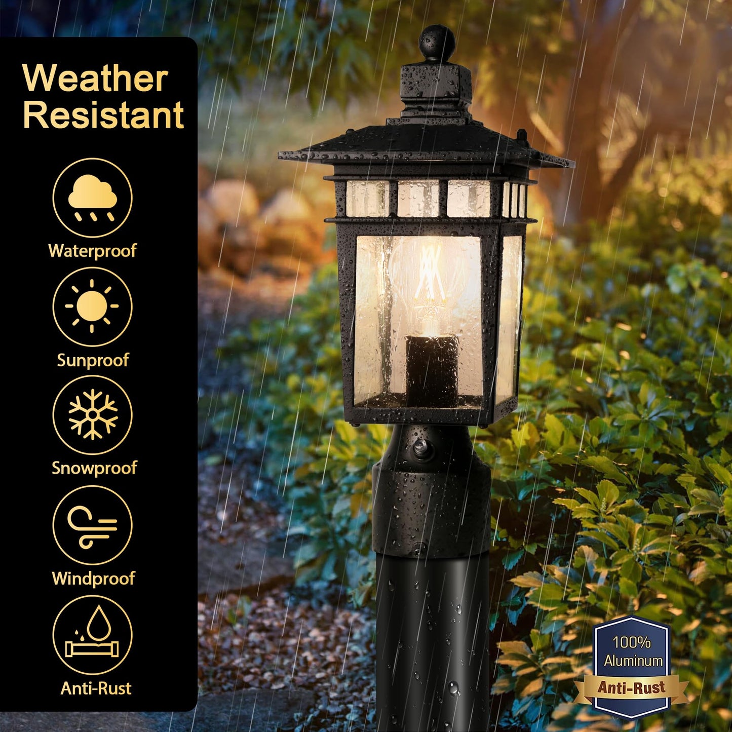 Apoto Dusk To Dawn Outdoor Post Lights Black Waterproof Lamp Post Light Fixture  Aluminum Lamp Posts Outdoor Lighting Pole Lantern For Outside Yard Patio Pathway Garden Deck  Hard Wired 1-Pack