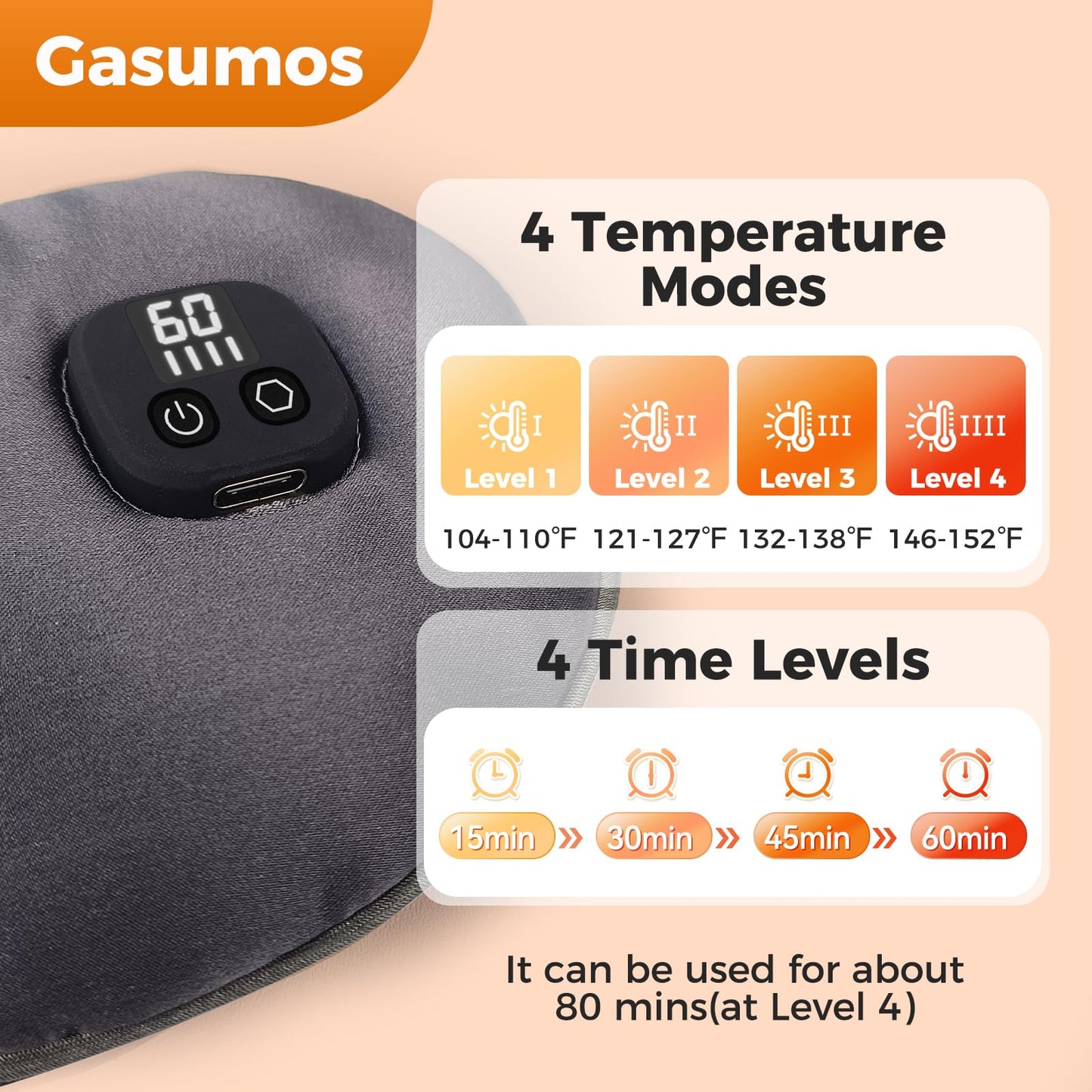 Silk Heated Eye Mask Cordless, Warm Eye Compress for Dry Eyes, Rechargeable Eye Heating Pad with 1000mAh Battery, 4 Heat Levels, 4-Level Timing(Grey)