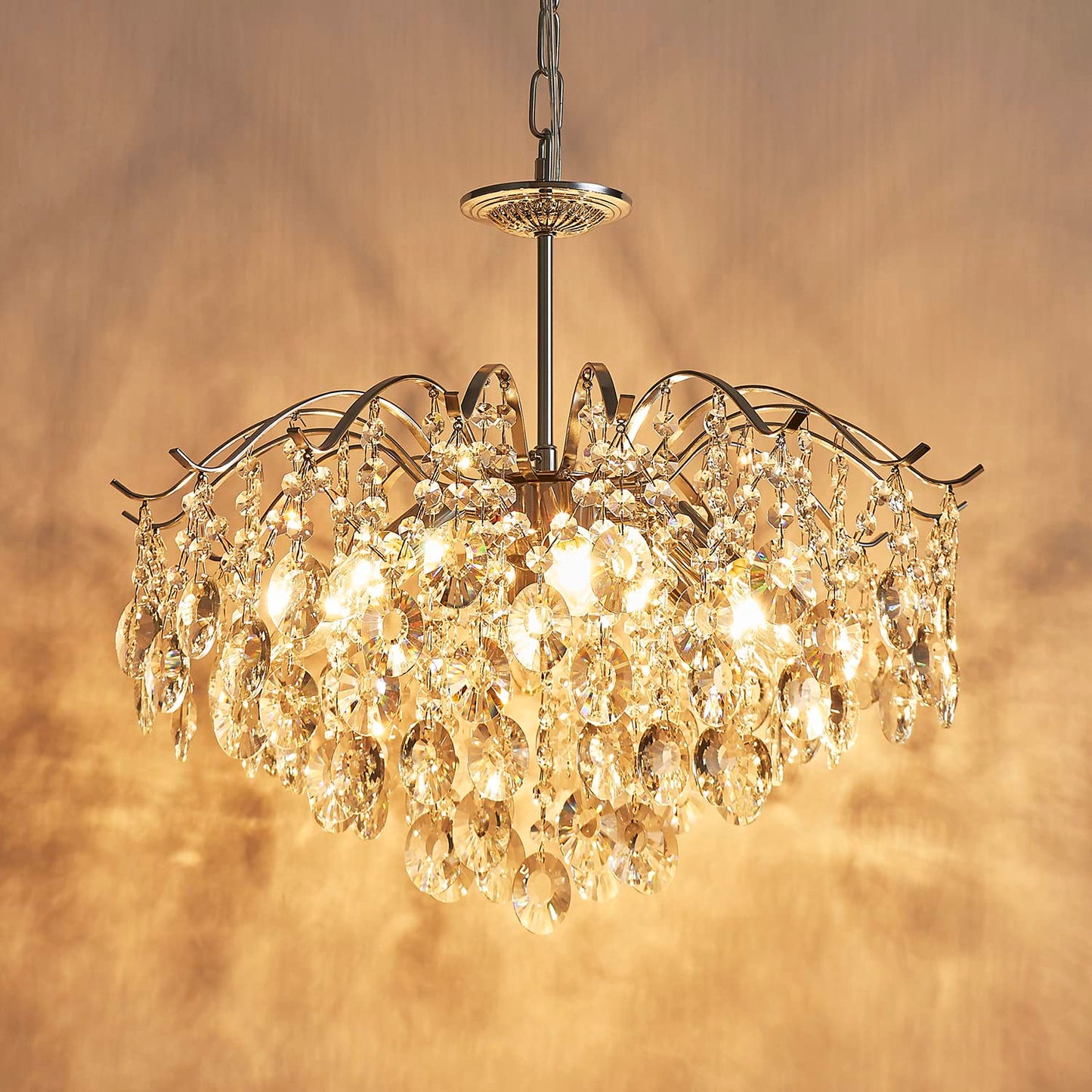 SM Saint Mossi Modern K9 Crystal Chandelier, 6-Lights, D20 x H17, Chrome Finish, Model 22027, Adjustable Chains