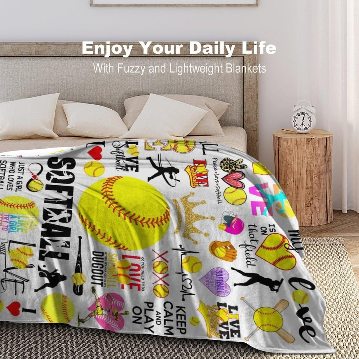 Softball Blanket Soft Cozy Flannel Softballs Throw Blankets Bedding Softball Lovers Merch Gifts for Boys Girls Women Adults Gifts 50"X40"