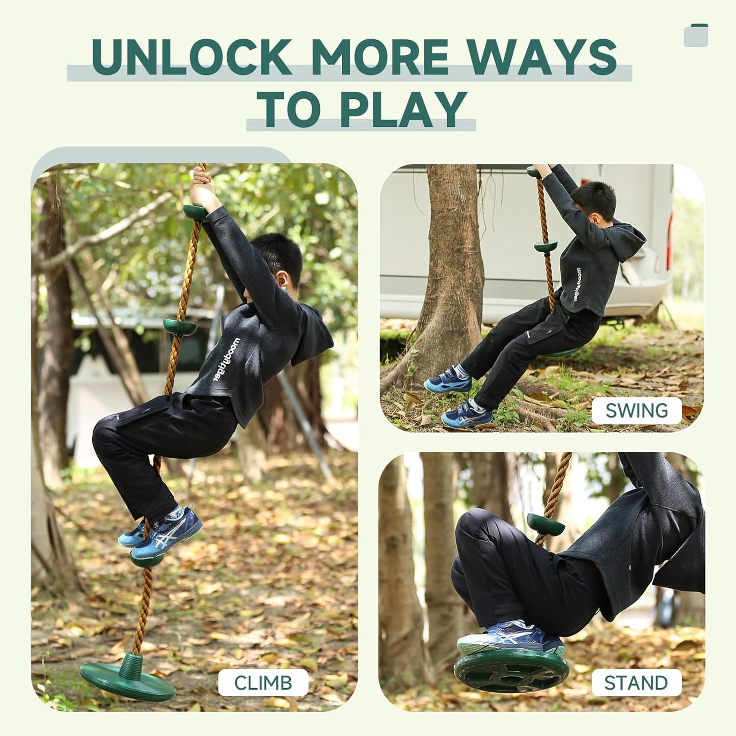 Climbing Rope with Platforms and Disc Swing Seat Set Playground Accessories Including Bonus Hanging Strap & Carabiner Tree Swing for Kids Rope Swings for Tree