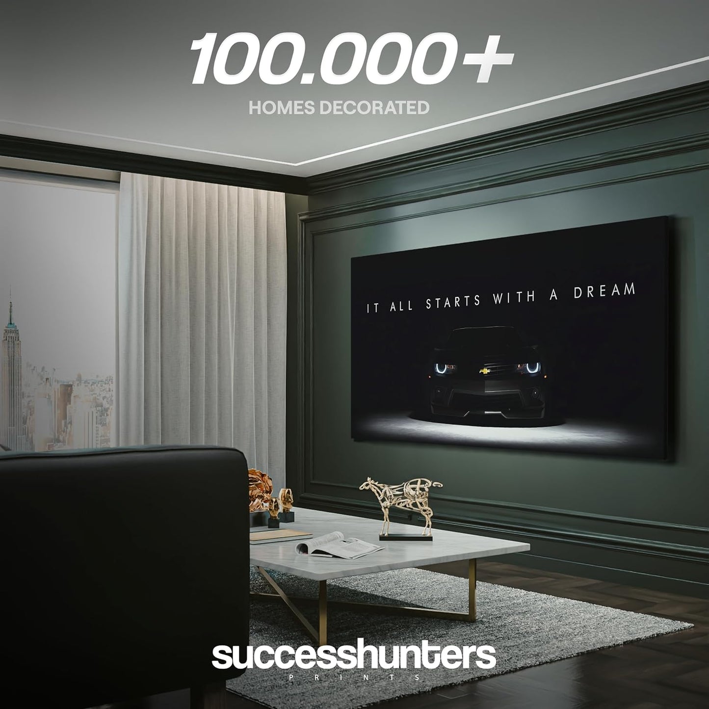 Motivational Wall Art for Office, Super Car Art Canvas, Inspirational Automotive Decor for Camaro Sportscar Lovers, Motivational Wall Decor for Office and Home, Inspiring Car Poster (20 X 10 in)