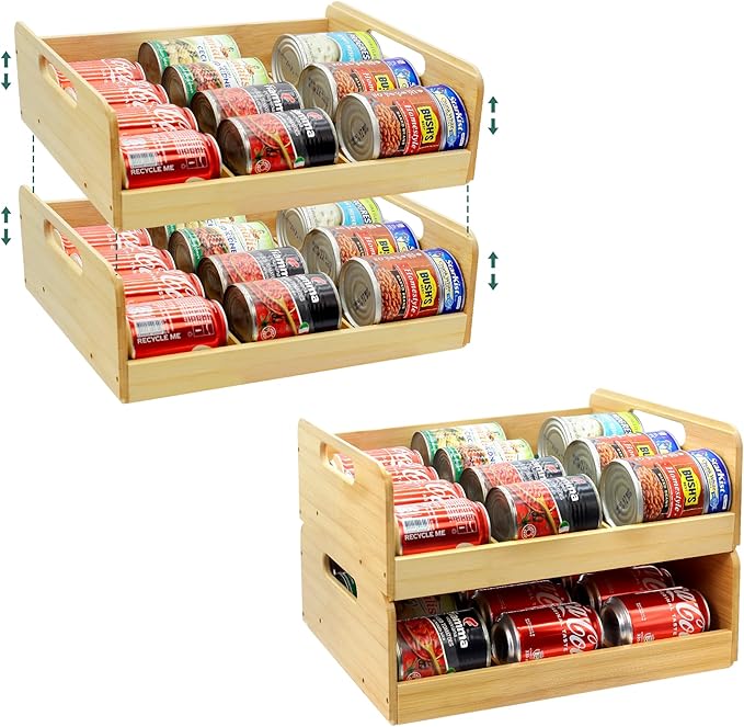MinBoo Bamboo Can Organizer for Pantry - Stackable Can Rack for 24 Cans, Canned Food Storage, Pantry Shelf, Kitchen Cabinet or Countertop