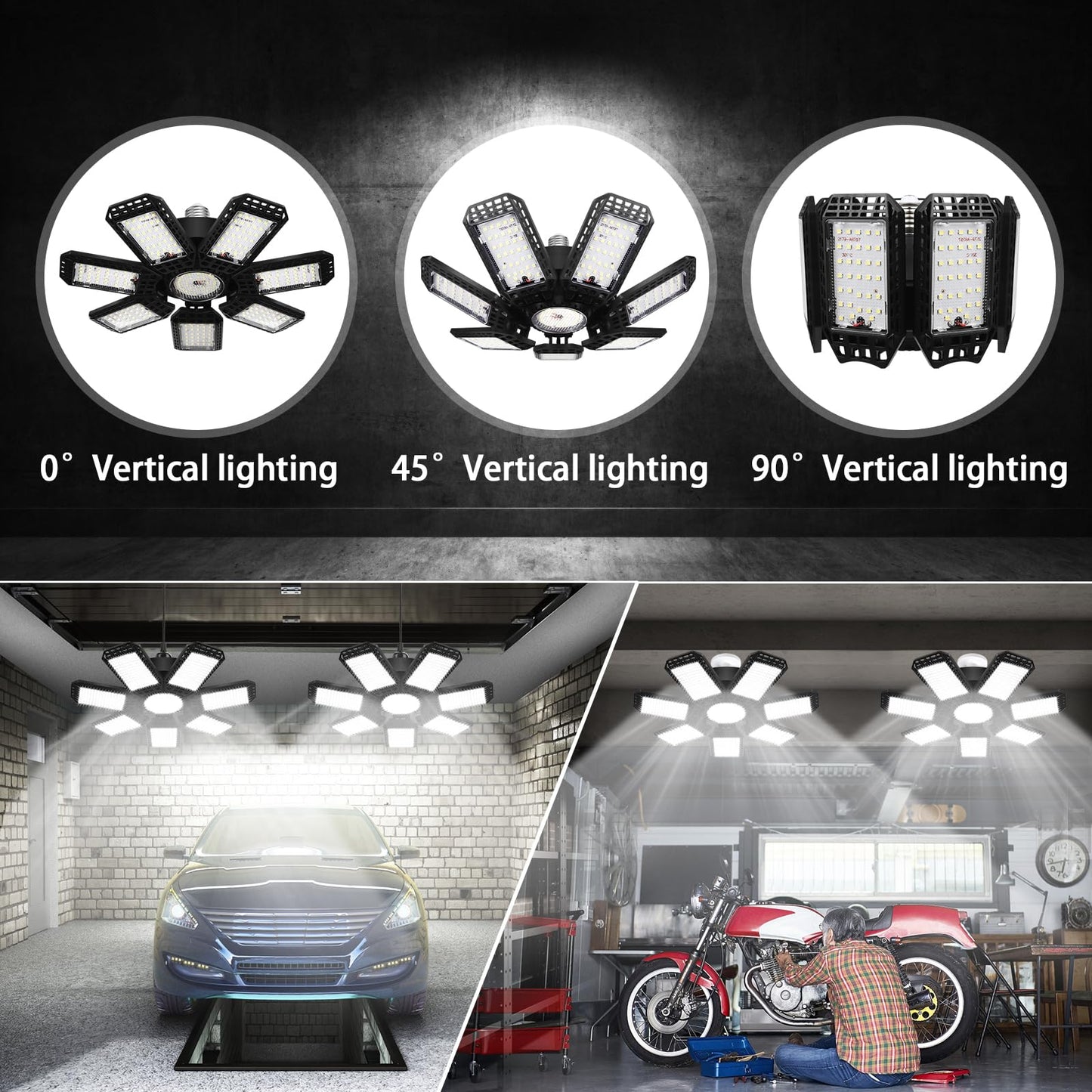 AUDLES 6 Pack LED Garage Light, 240W, 24000LM, 6500K, Deformable Panels, E26/E27 Socket, Cool White