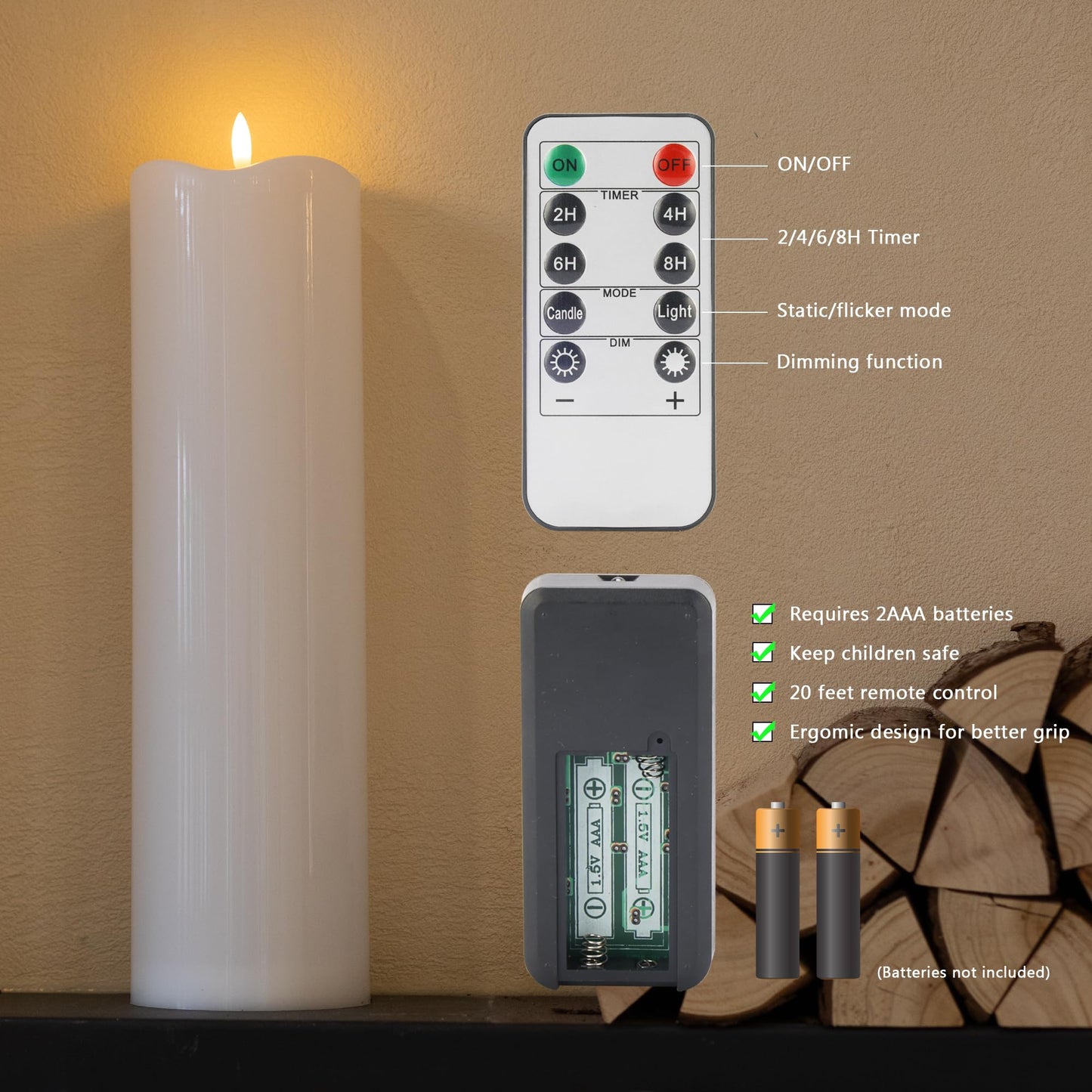 AFINETH 4" x14" Outdoor Candles with Timer Waterproof Large Flickering Flameless Candles with Remote Tall White Pillar Candles for Indoor Outdoor Use, 1Pack