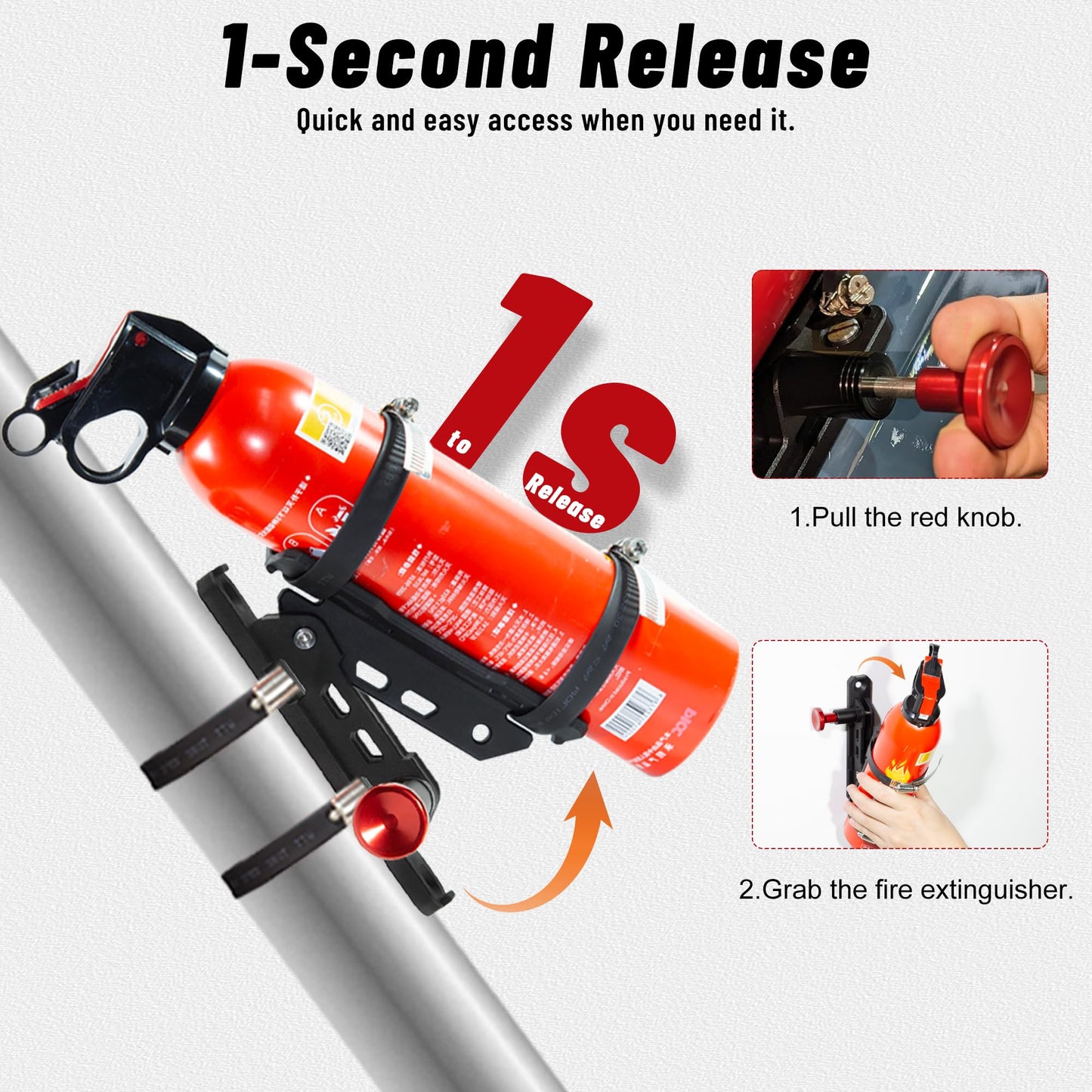 Quick Release Fire Extinguisher Mount - Universal Fit Roll Bar & Wall Mount Bracket, Holder Bracket Adjustable Mounting for UTV ATV Motorcycle Compatible with Jeep Wrangler Polaris RZR Ranger Can-Am