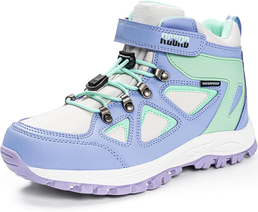 R CORD Kids Hiking Boots Waterproof Girls Hiking Boots Durable TPR Traction Outsole Anti-Skid Athletic Hook and Loop Draws...
