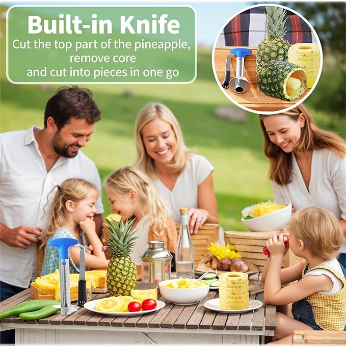 YYP Pineapple Corer and Slicer with Measurement Marks – Stainless Steel Pineapple Cutter for Perfect Pineapple Rings & Effortless Cutting (Blue)