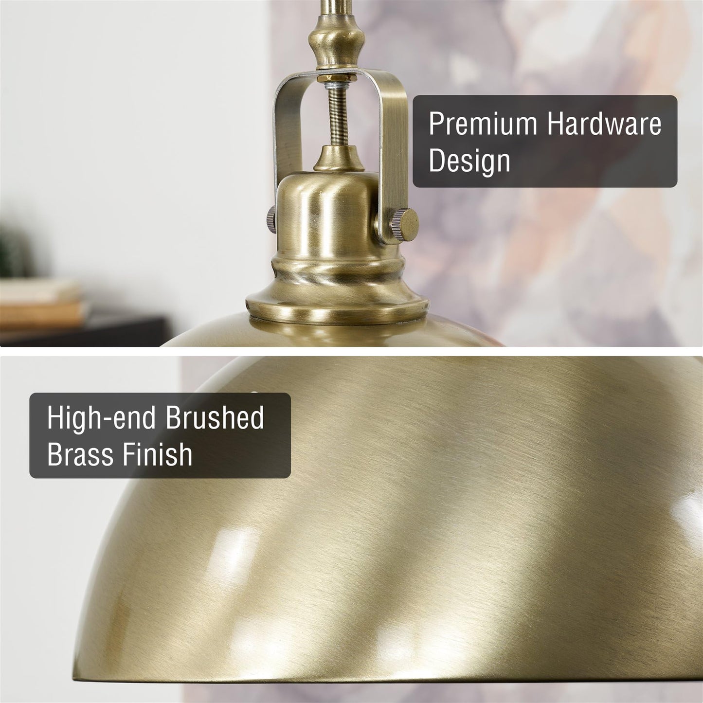 Kira Home Pendant Light, 9in Adjustable Length, Brushed Brass Finish, Model RV-CP215-9751-AB