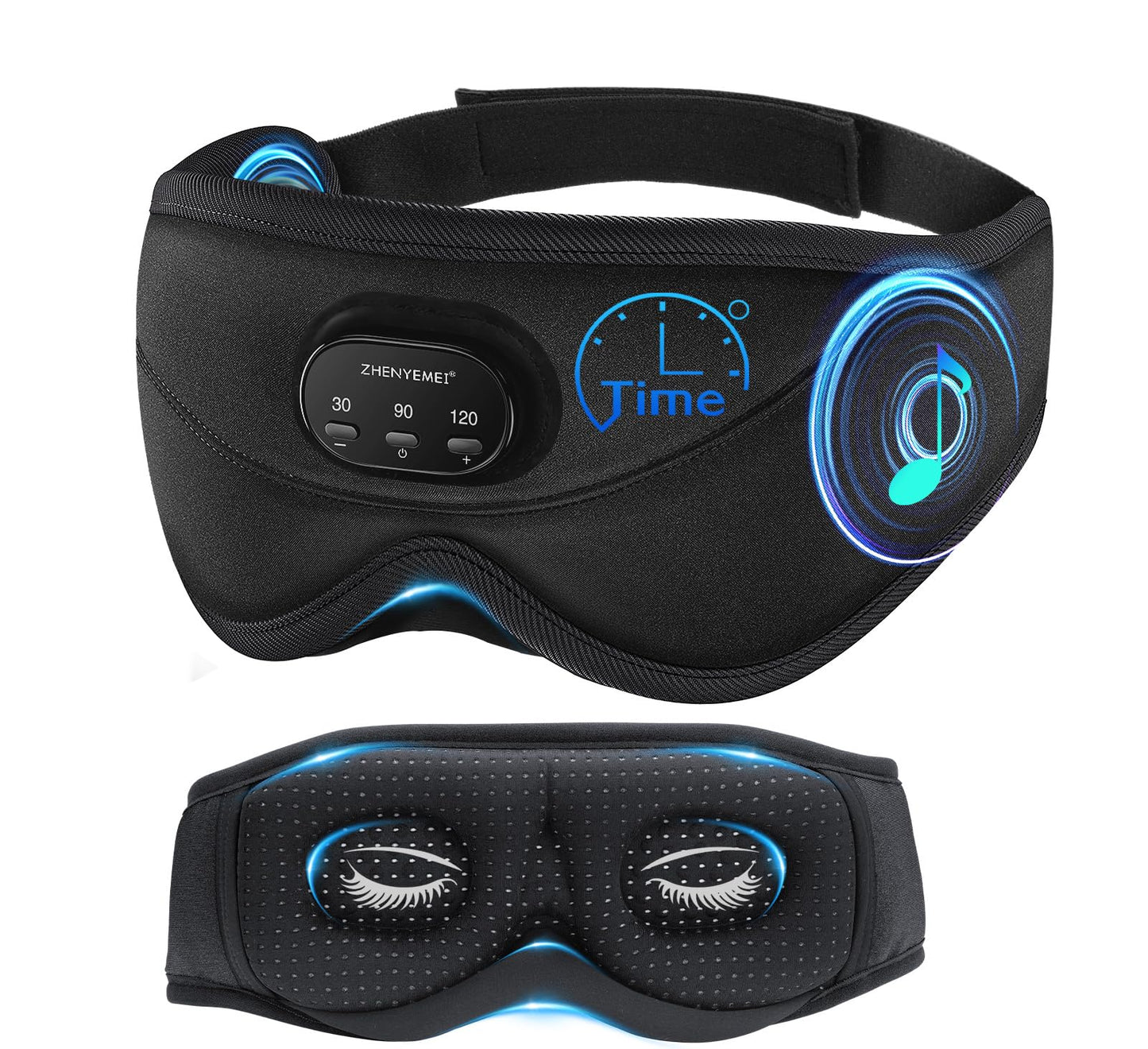 ZHENYEMEI Bluetooth Sleep Mask with Smart Timing, 100% Blackout 3D Contoured Eye Mask for Sleeping & Music Auto Shut Off, Breathable No Pressure for Side Sleeper Travel Essential Gift for Women Men