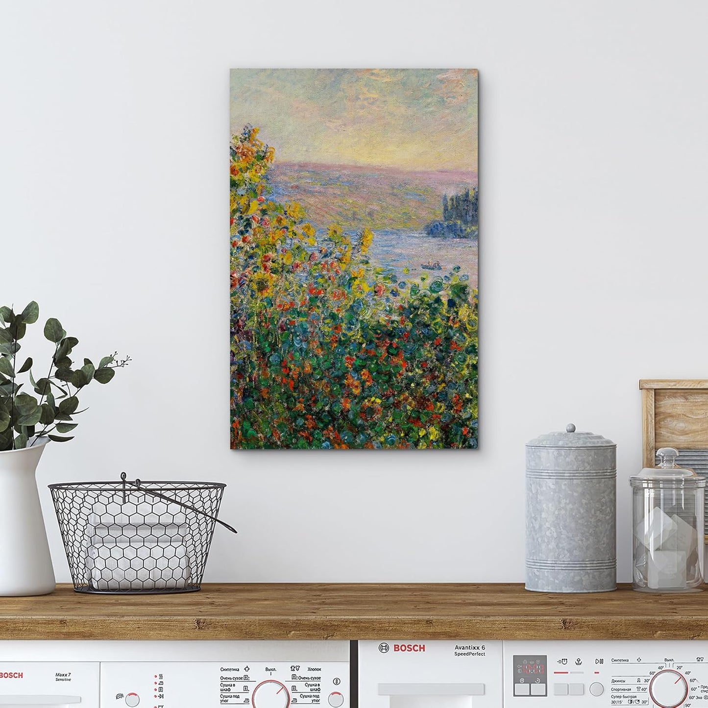 wall26 - Claude_Monet - Flower Beds at Vetheuil - Impressionist Modern Art - Canvas Art Home Art - 16x24 inches