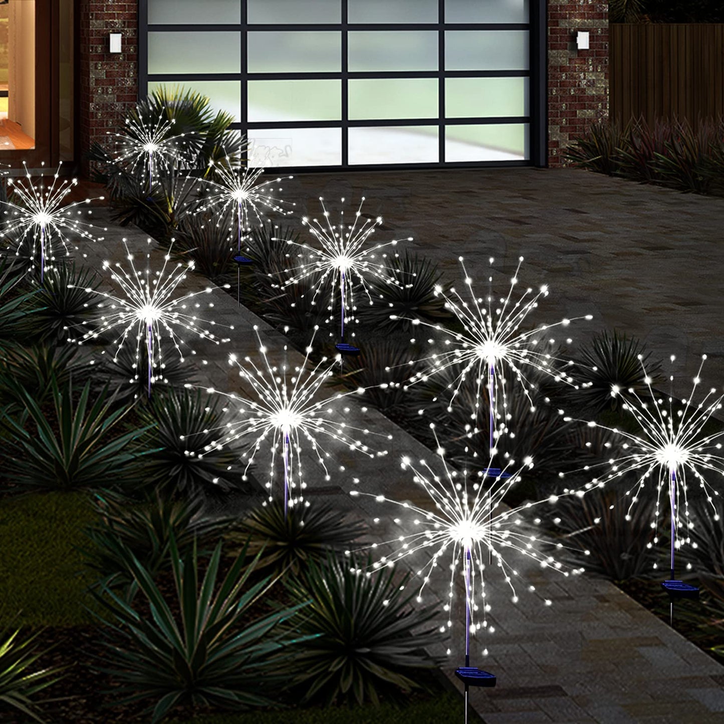 SolarEra Solar Garden Firework Lights, 6 Pack, 120 LEDs, Waterproof Art Stake Twinkle Lighting, White