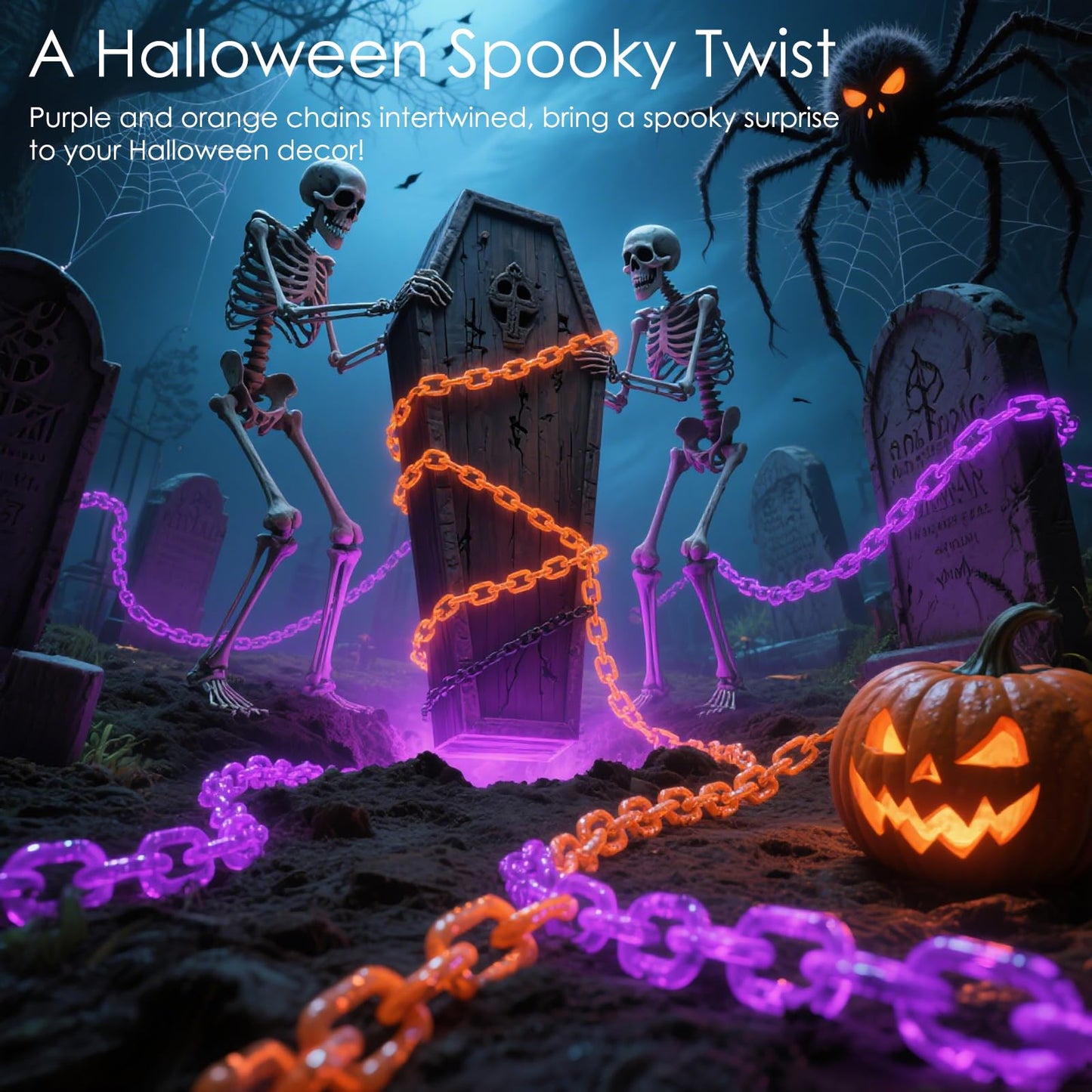 Ohwewant Solar Halloween Decorations Outdoor  10Ft Purple Chain Lights  Waterproof Solar Halloween Lights For Outdoor Haunted House Party Skeleton Dog Cosplay Props Yard