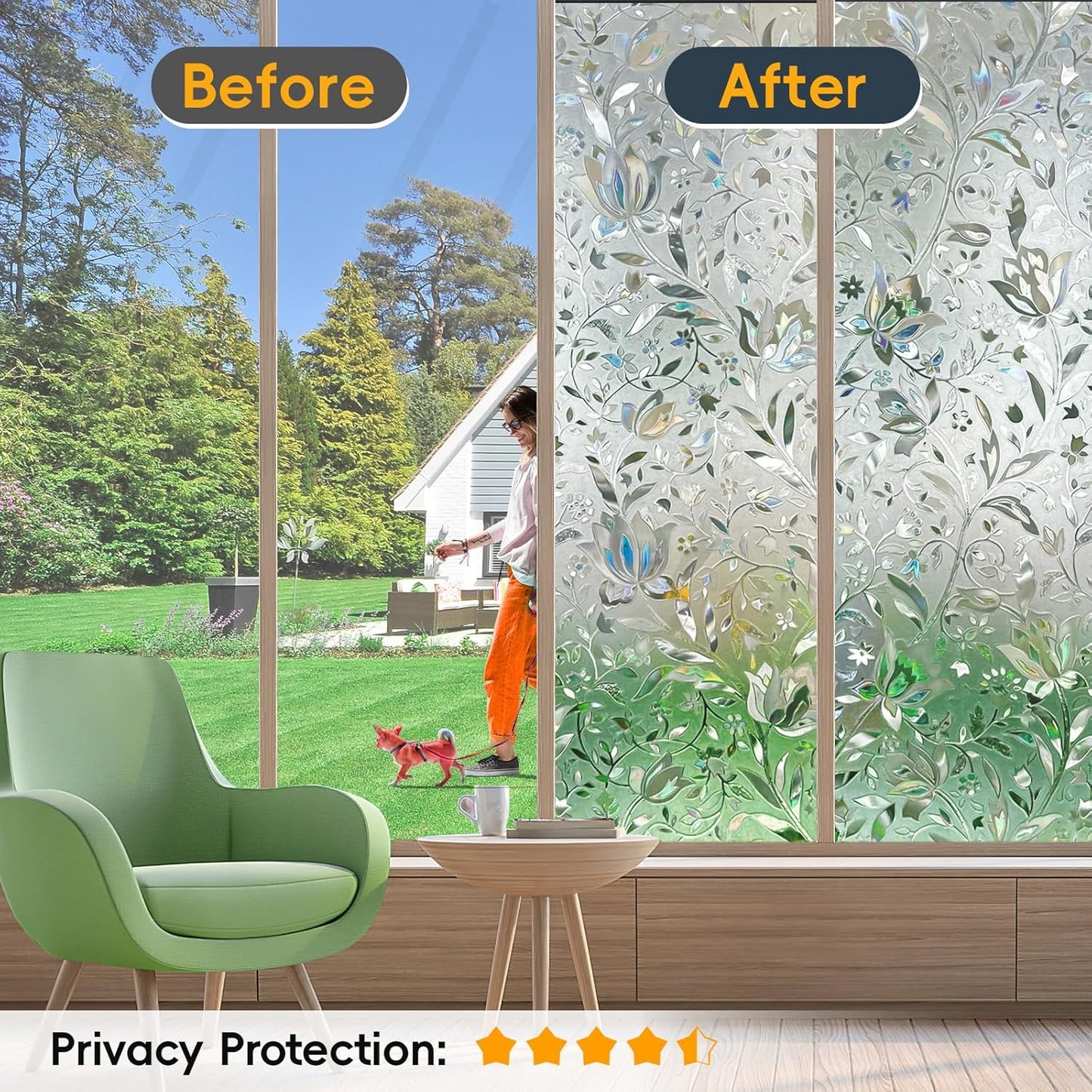 Rainbow Window Privacy Film Decorative, Stained Glass Window Tint for Home, 3D Decals Window Clings for Glass Windows, Static Cling Window Sticker, Suncatcher Window Cover,45.2" by 157.4"