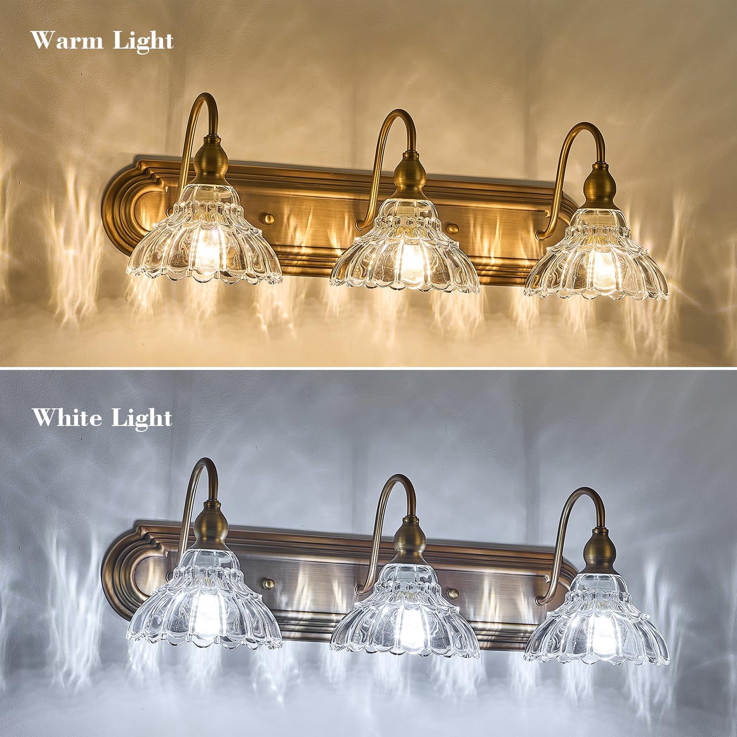 Tlolgt Vintage 3-Light Bathroom Vanity Lighting Fixtures Modern Wall Sconces Brass Glass Retro Vanity Light For Bedroom  Bathroom  Doorway  Farmhouse  Hallway