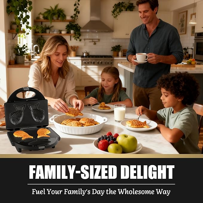 Taiyaki Fish Waffle Maker Machine with Non Stick Cooking Plate, Electric Japanese Fish Shaped Waffle Iron Pan, Korean Bungeoppang Pan, Recipe Included