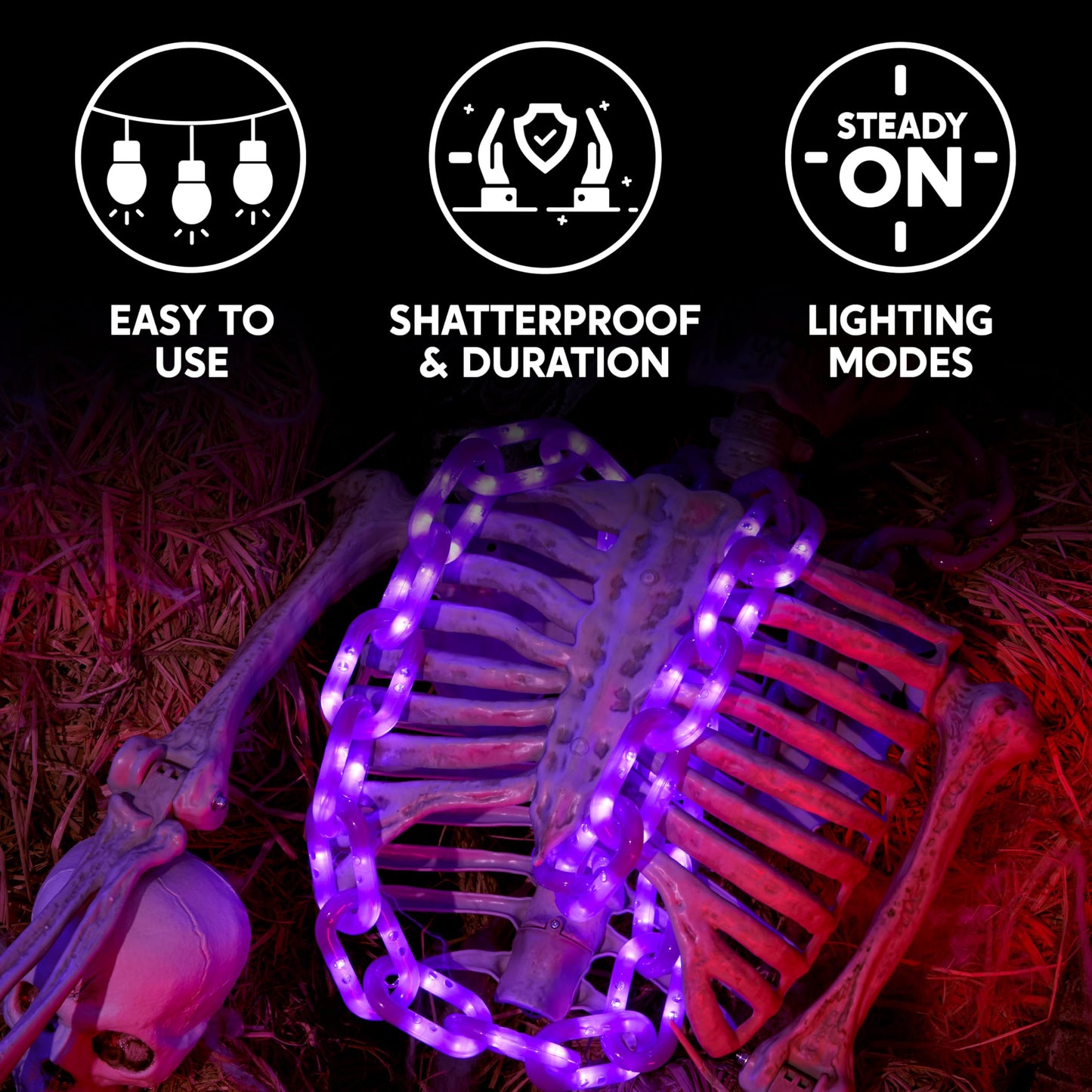Joyin 8Ft Halloween String Lights Battery Powered Led Plastic Chain String Lights Waterproof  8 Lighting Modes  Timer Function  Led Light For Halloween Party Yard Pathway Indoor Outdoor Decor(Purple)
