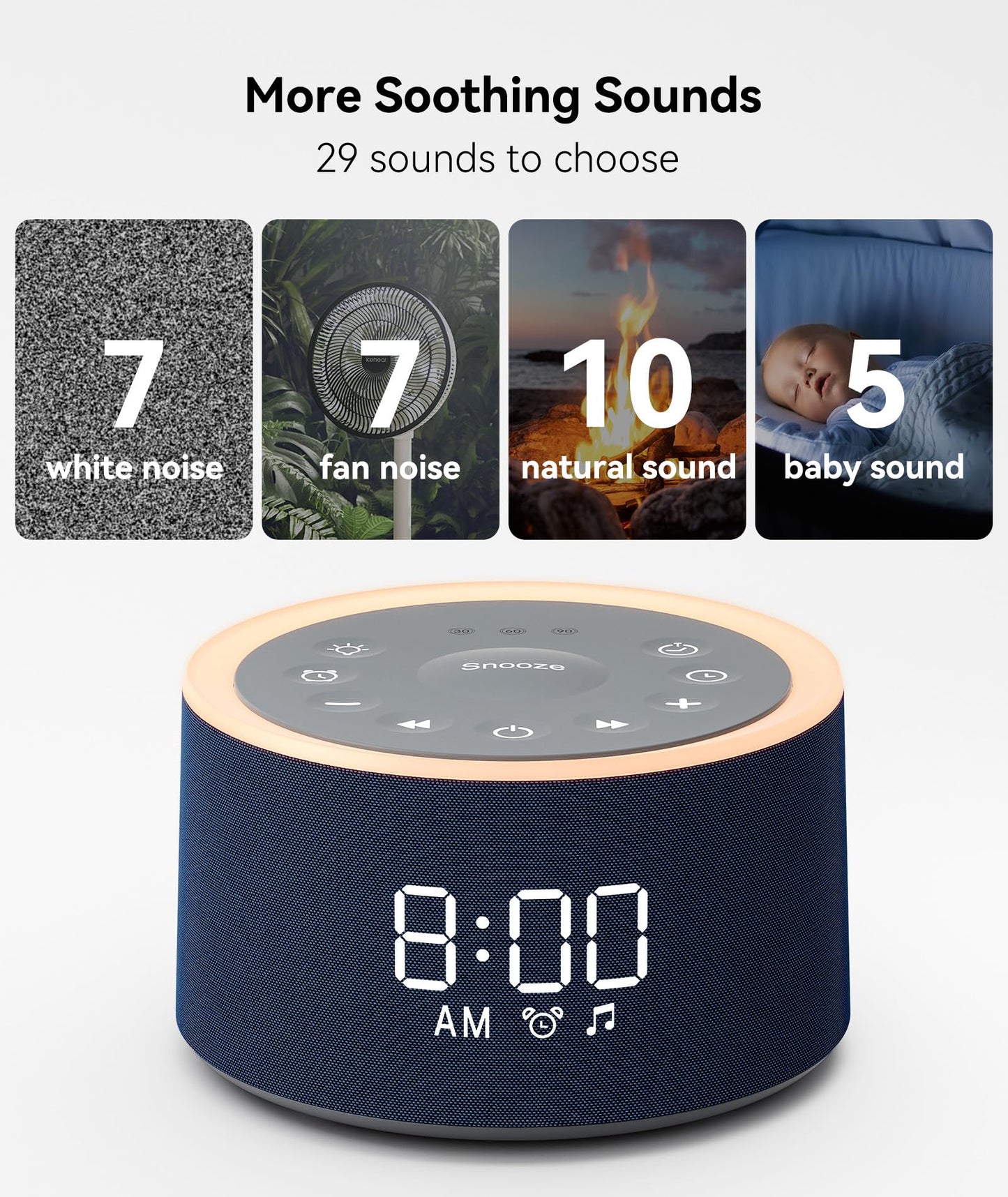 Dreamegg D1+ Sound Machine & Alarm Clock - Sound Machine for Sleep, White Noise Machine with 29 Soothing Sounds, Night Light, 0-100% Dimmable, White Noise Alarm Clock for Bedrooms Adults Baby, Blue