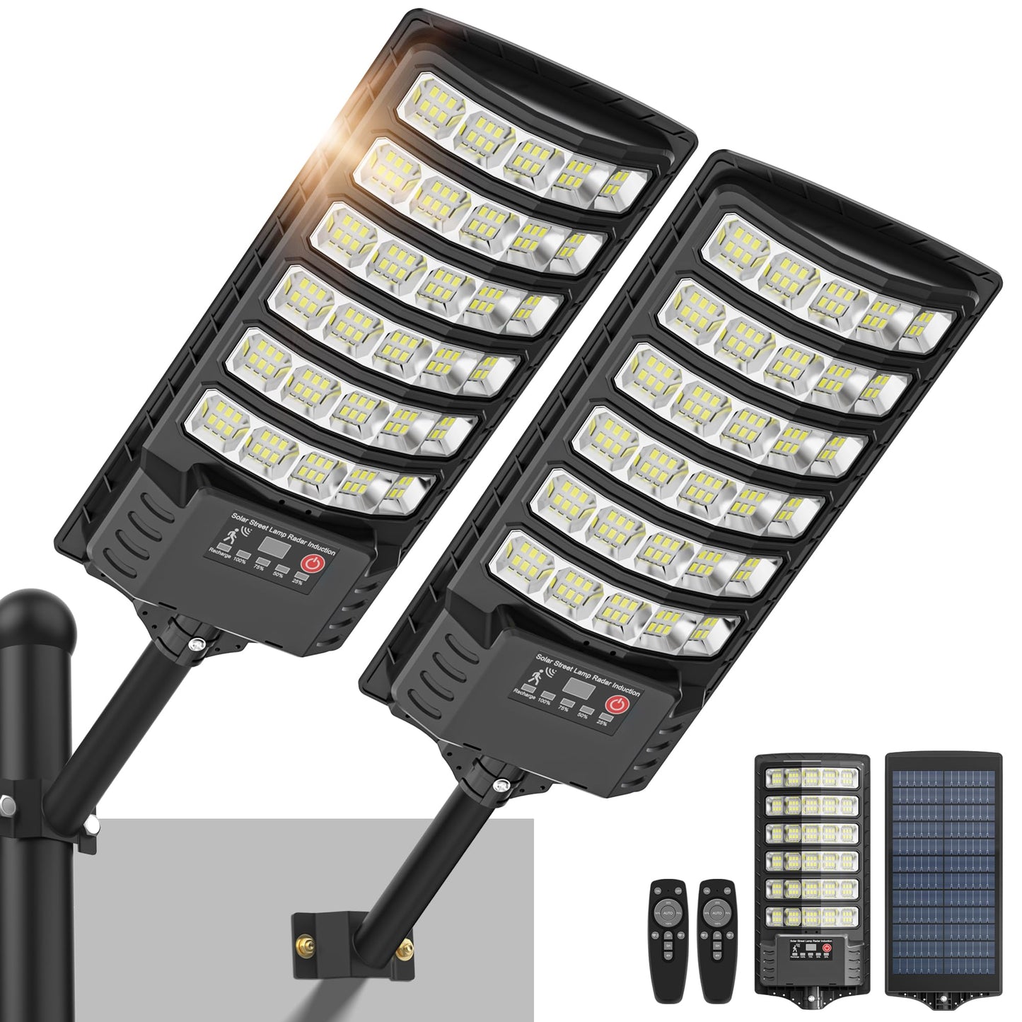 OKPRO Solar Street Lights - Waterproof LED with Motion Sensor, Remote Control, 2-Pack, Black, Model NZ180
