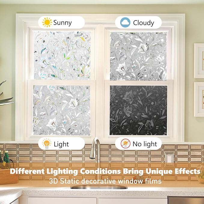 Kromapolis Window Film, Window Privacy Film, Window Vinyl Glass Covering, Stained Glass Decorative Film, Window Film Privacy Frosted Static Clings, Non-Adhesive, No-Glue (23.6 x 157.4 inch)