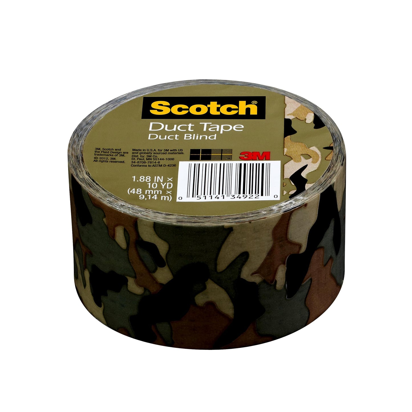 Scotch Duct Tape, Camo, 1.88 in x 10 yd, 1 Roll (910-CMO-C)