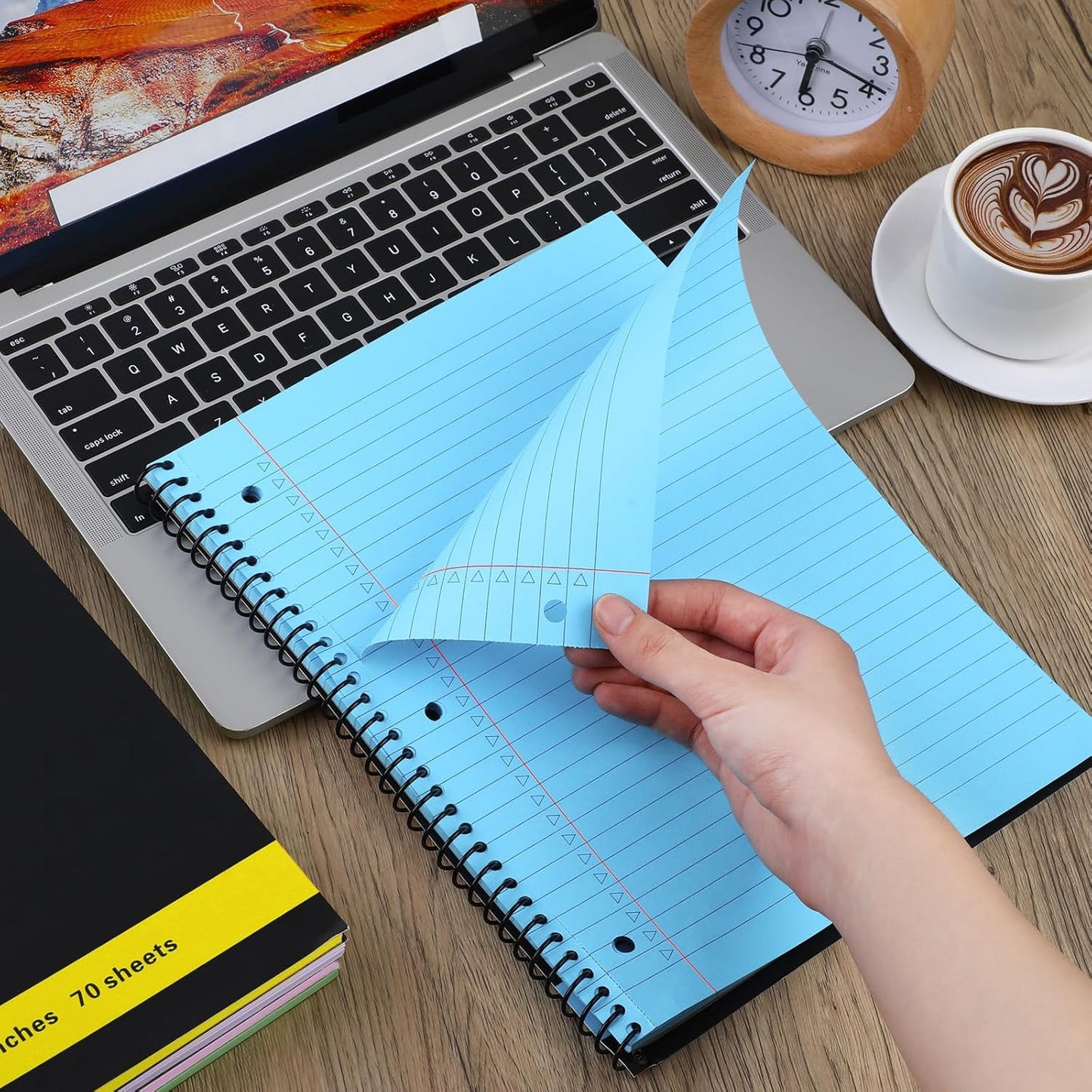 6 Pcs Legal Pad Top Spiral Bound Notebook 70 Sheets Wirebound Notepad Double Sided Ruled Memo Steno Pad with Stiff Back Cover for Business(8.5 x 11 Inches,3 Hole Punch,Bright Colors)