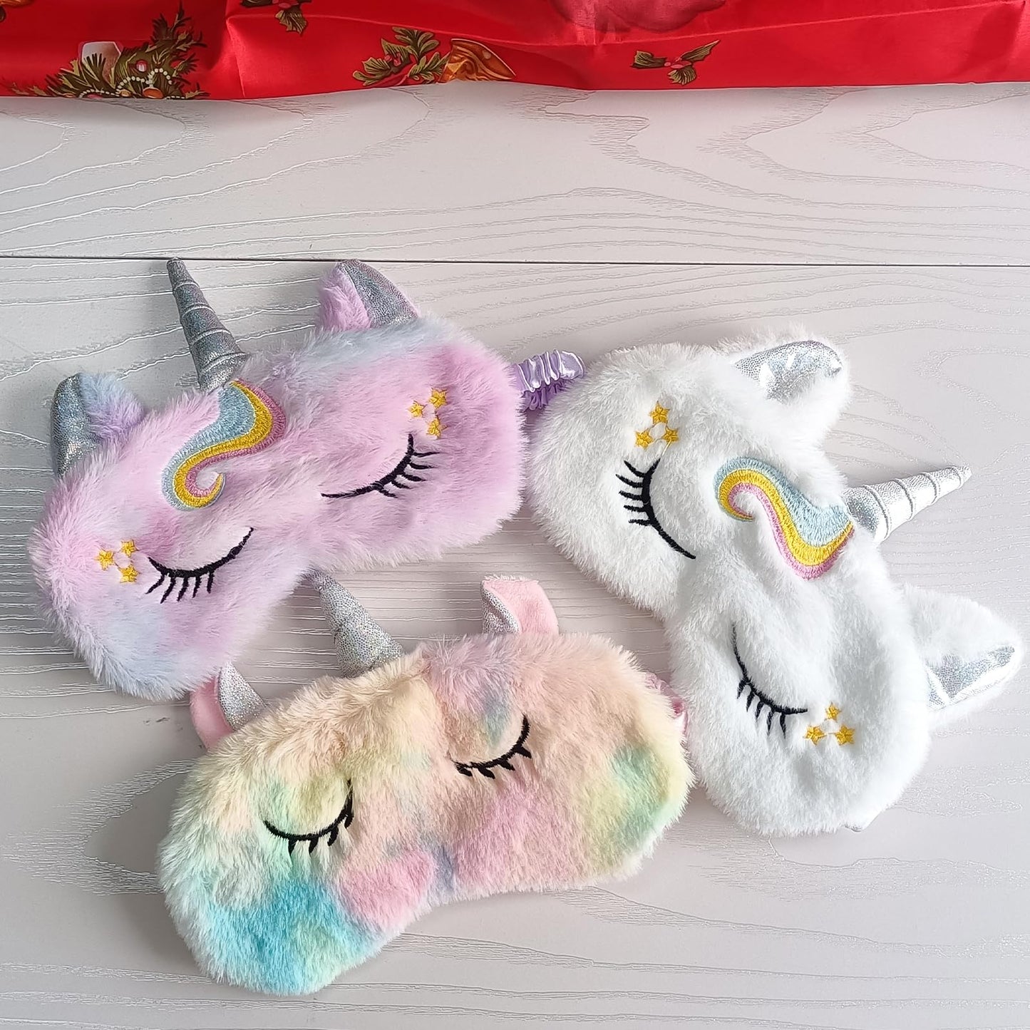 Cute Animal Sleeping Mask Soft Plush Blindfold Cute Rabbit Panda Koala Eye Cover Eyeshade for Kids Teens Girls Women (3Pack Unicorn)