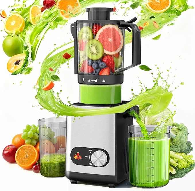 Kismile Cold Press Juicer, Slow Masticating Juicer Machines Vegetable and Fruit, Electric Juicers Juice Maker with Reverse Function, Stainless Steel Juicer Easy to Clean, 4.35" Wide Feed Chute