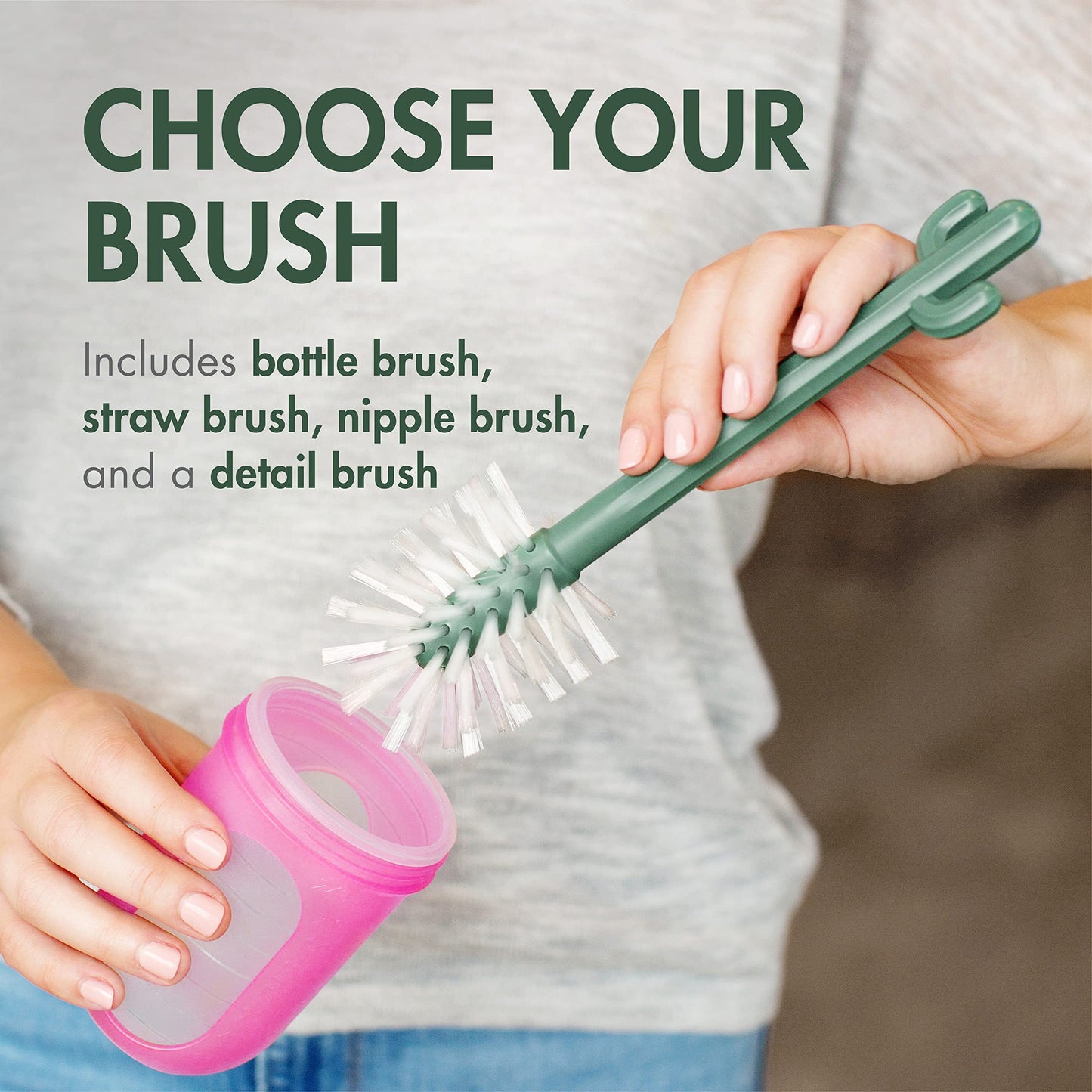 Boon Cacti Replacement Set - Bottle, Straw Brushes, Nipple, Detail - Non Toxic, Durable Nylon, Multicolor, 4 Count