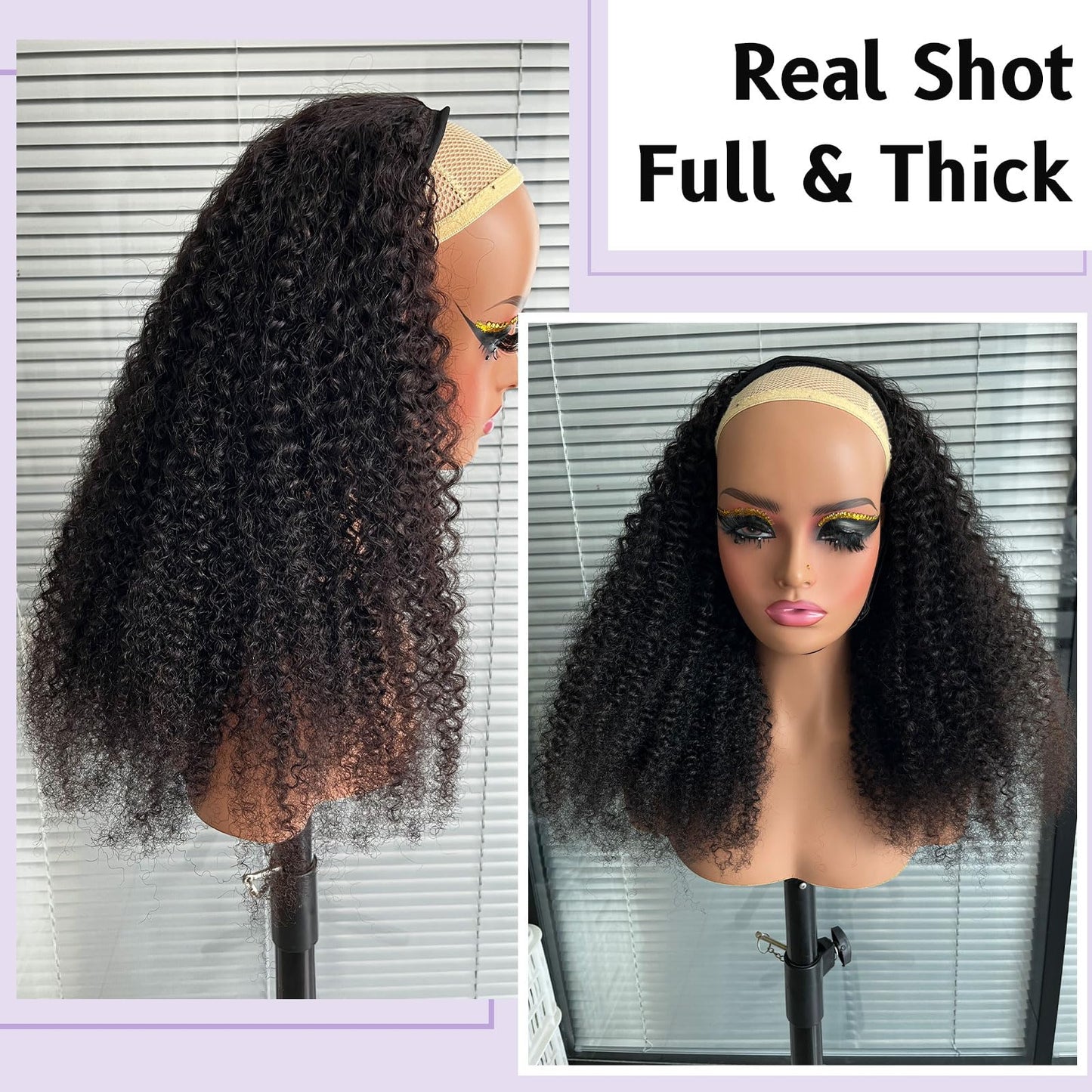 DSEKCAIN Curly Half Wig Human Hair 26 Inch Glueless 100% Real Human Hair Kinky Curly Half Wig 3 In 1 Seamless Flip Over Wigs Wit