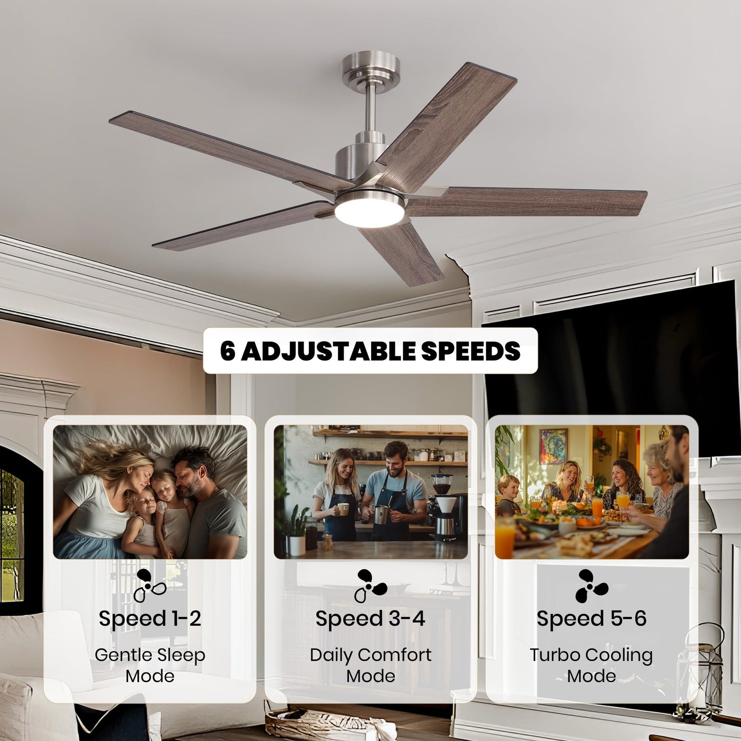 Nuoqiso 52 Inch Ceiling Fan with Lights, Remote Control, Quiet DC Motor, Dimmable LED, Nickel Finish, Model FS-8921-father