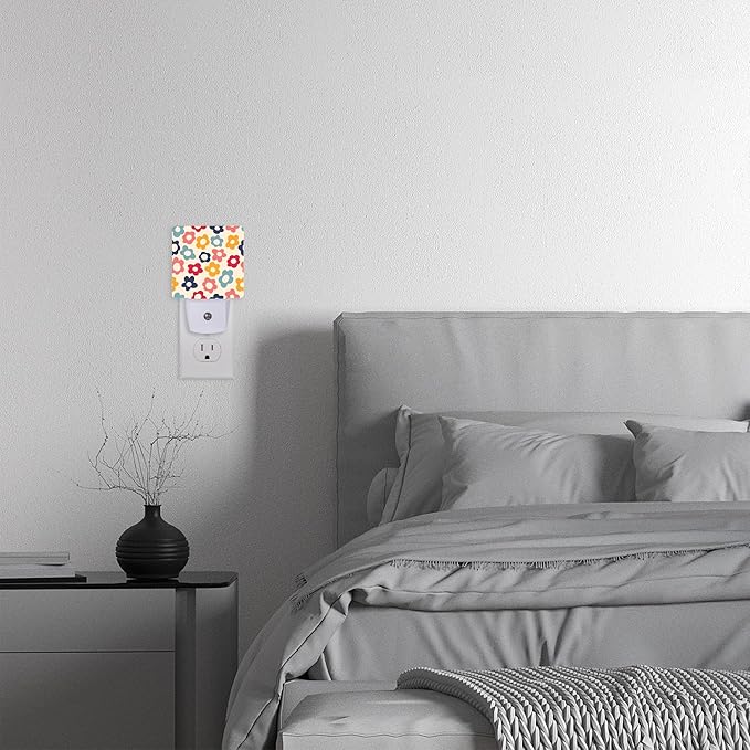 Vintage Groovy Flowers Night Light with Dusk to Dawn Sensor for Kid Girls Boys Women Men Room Decor, Hallway, Kitchen, Bathroom, Nursery, Stairs