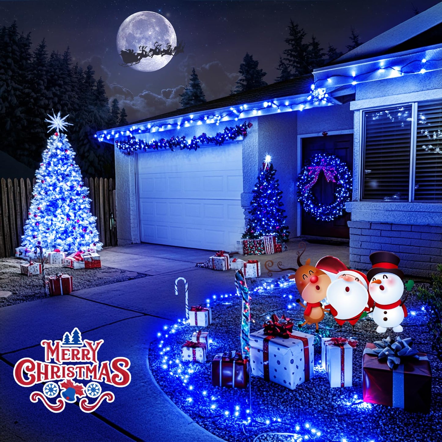 JMEXSUSS 200 LED Christmas String Lights, 66ft Expandable, Blue, Waterproof, Green Wire, Model EXS-S-0200