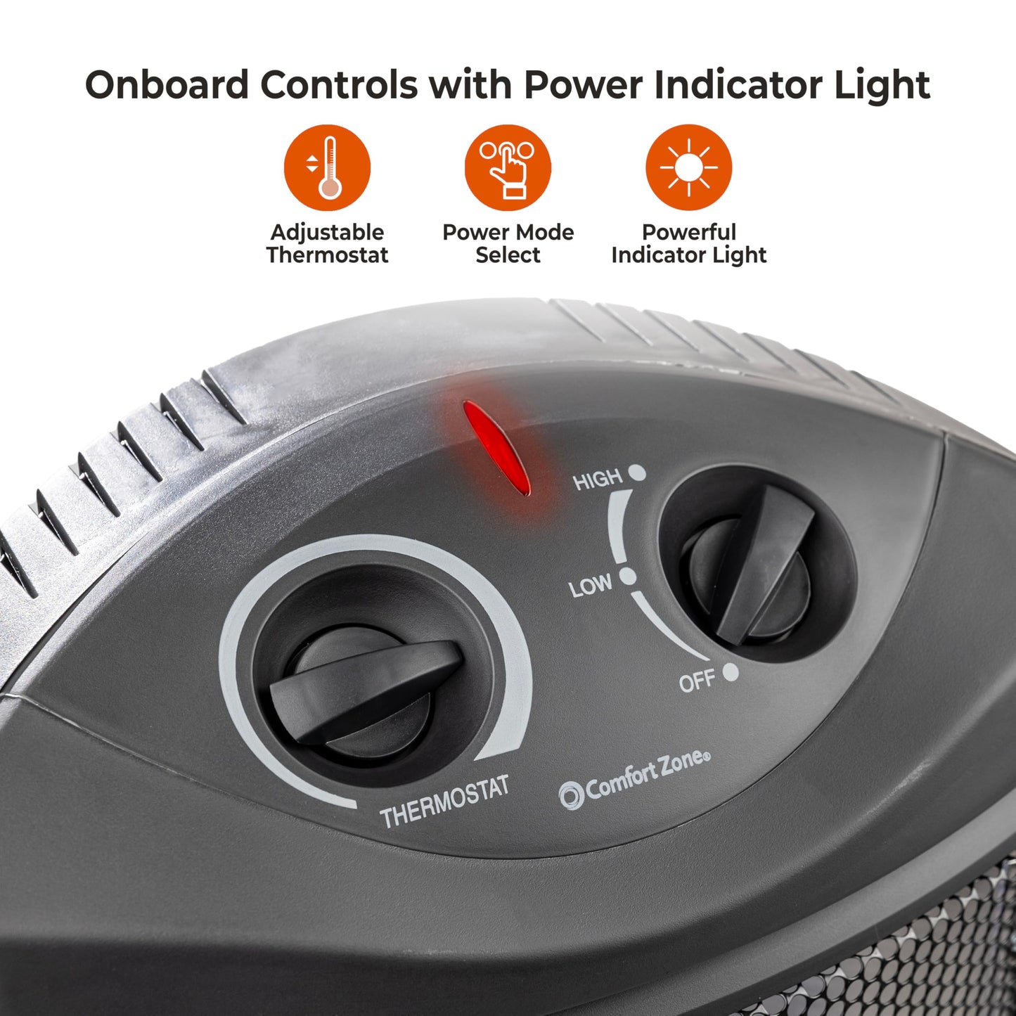 Comfort Zone Indoor Tower Space Heater, Adjustable Thermostat, Radiant Heat, Electric, Infrared Quartz, 2 Heat Settings, Overhea