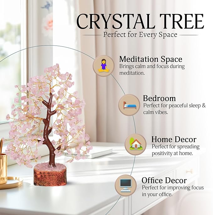 YATSKIA Rose Quartz Tree - Quartz Crystal Tree for Positive Energy - Birthday Gifts for Women - Feng Shui Decor - Gemstone Home Decor - Pink Desk Accessories
