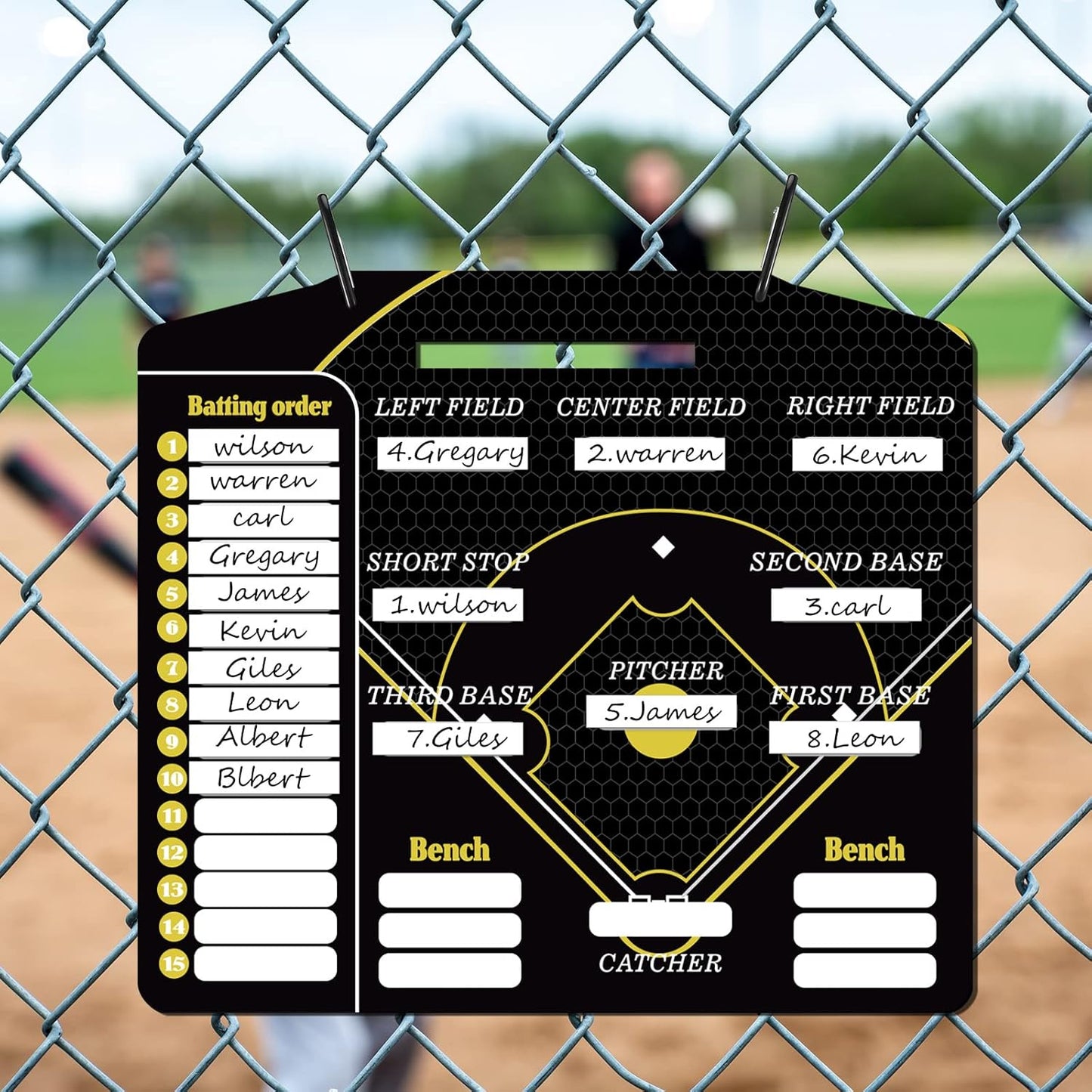 Geyee 34 Pcs Magnetic Baseball Lineup Board for Coach, Erases Easily Magnetic Dugout Board Softball Coaching Board with 30 Lineup Cards 2 Snap Hooks and Marker Pen