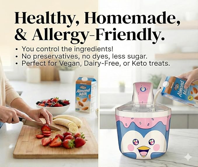 1.2 Quart Penguin Electric Ice Cream Maker Machine for Kids – Best Countertop Ice Cream Machine for Homemade Soft Serve, Sorbet, Gelato, Frozen Yogurt – Fun & Easy Desserts for Families, easy to Clean