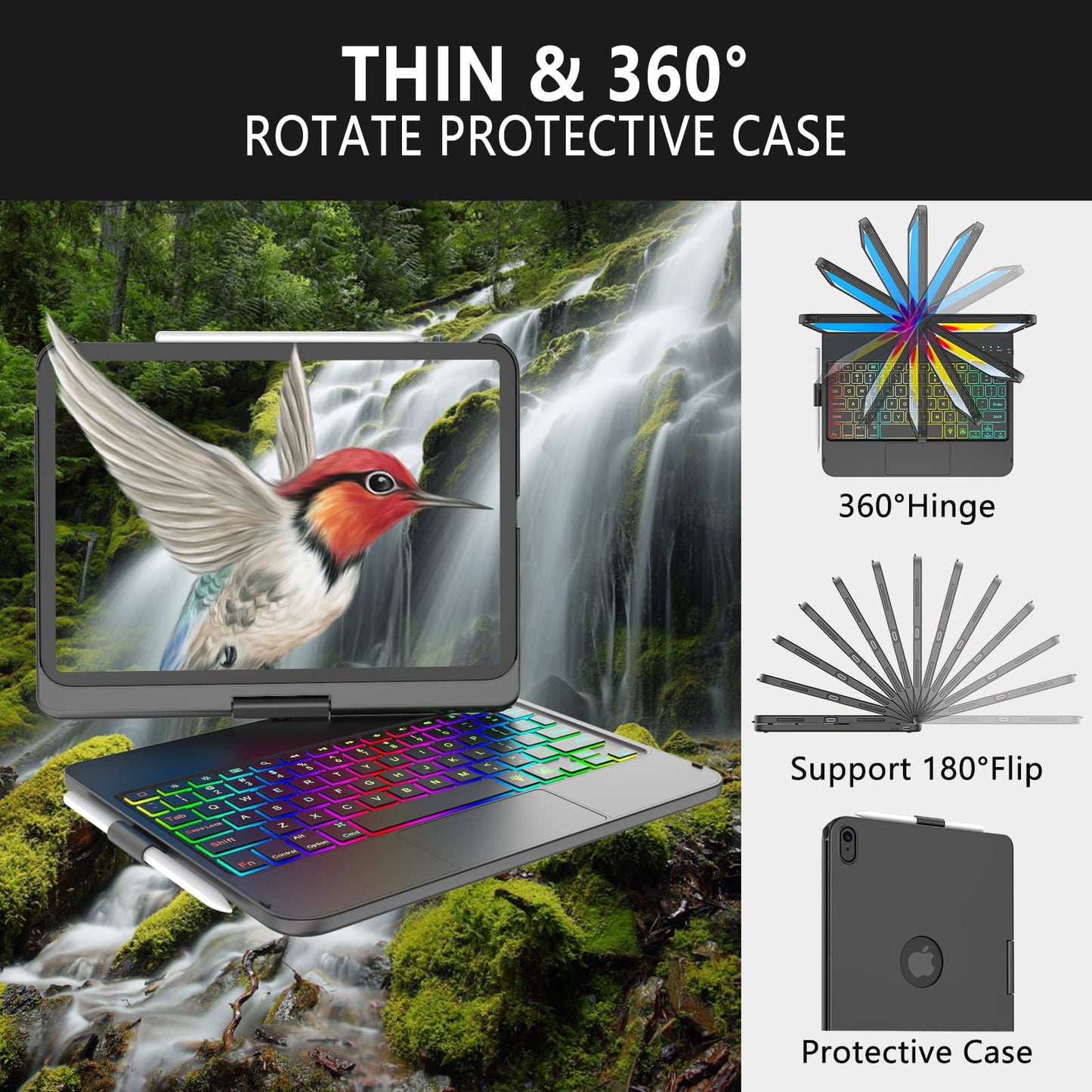 Cc Store Touchpad Keyboard Case For Ipad (A16) 11Th Gen 2025/10Th Gen 2022, 7 Color Backlit,360 Rotatable,Multi-Touch Track,Penc