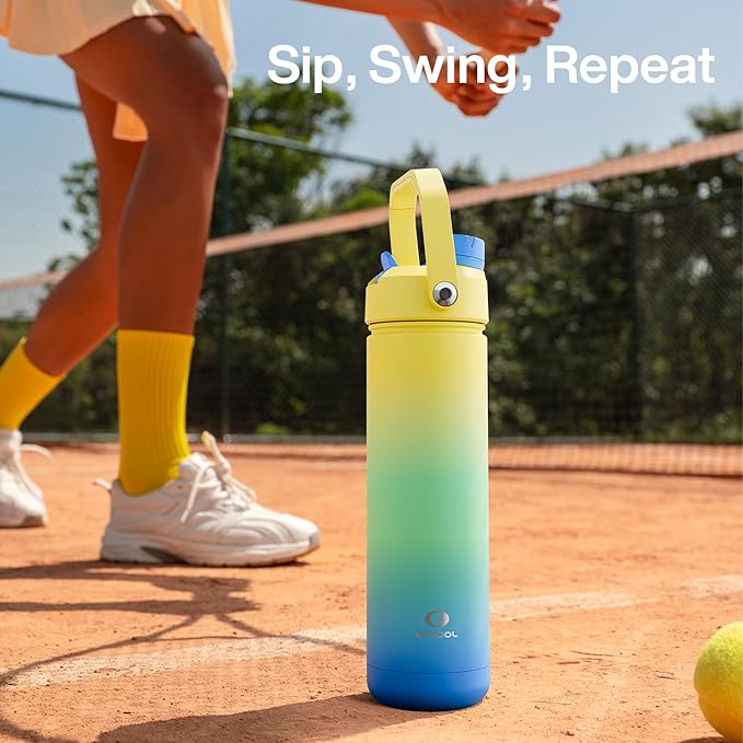 ENCOOL Insulated Water Bottle with Straw Stainless Steel Water Bottle, Leak-Proof, BPA-Free, Double Wall Vacuum Keeps Cold for 24 Hours for Sports, Travel, School (18 oz, Soft Lagoon)