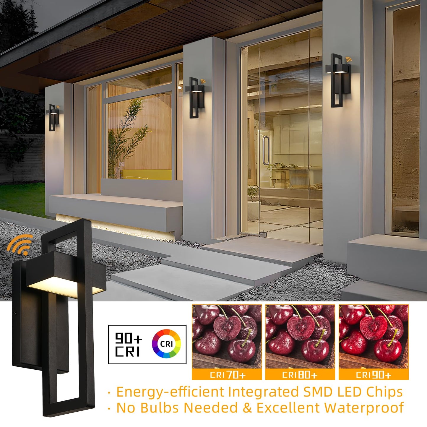 Tewei Led Outdoor Wall Sconce Dusk To Dawn Outdoor Lighting  Modern Exterior Lighting Fixtures  Black Led Front Porch Lights Outside Wall Mount Lights For House  Hallway  Warm White 3000K  1 Pack