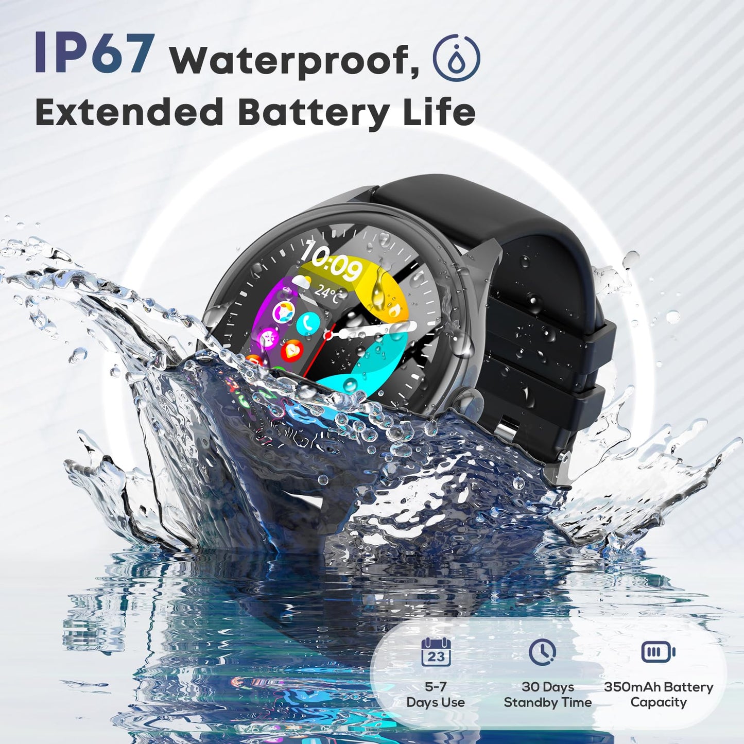 DIVOAZBVO Smart Watches for Women Men, 1.39" HD IPS Touchscreen Smartwatch with 120 Sports Modes, Heart Rate/Sleep Monitor, IP67 Waterproof, Bluetooth Call & Music Control for iPhone/Android (Black)